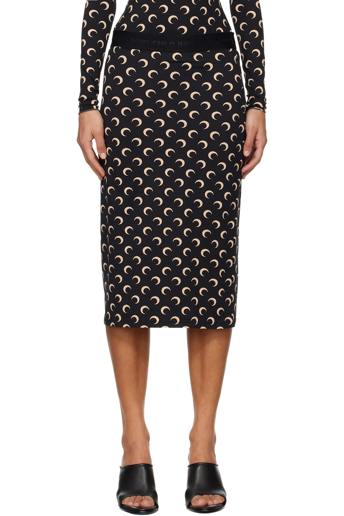 Black Moon Printed Jersey Midi Skirt
