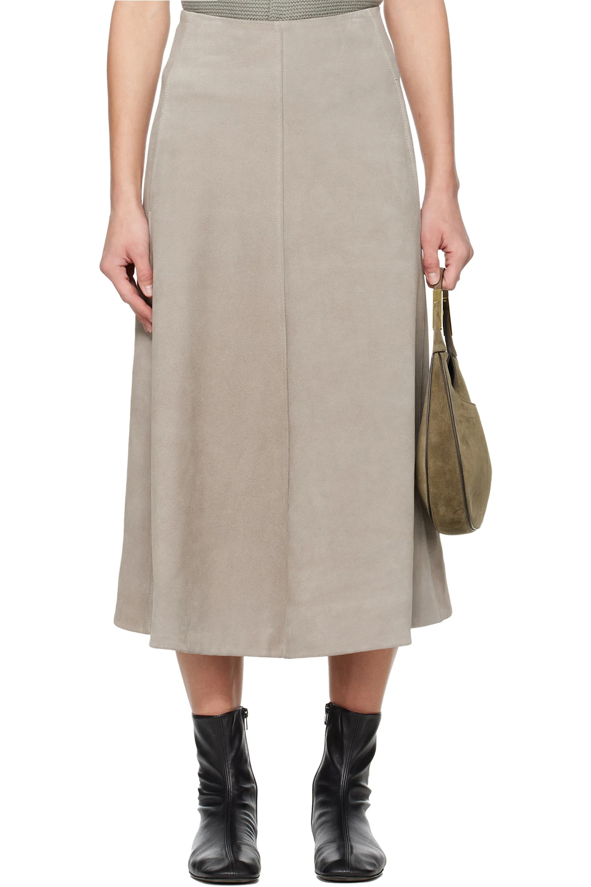 Gray Crust Suede Midi Skirt
