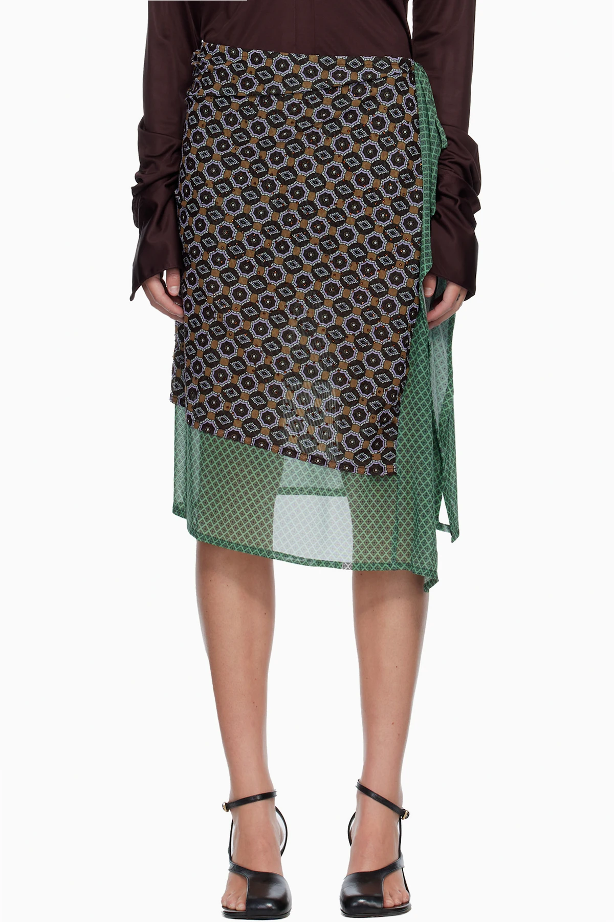 Multicolor Embellished Jersey Midi Skirt