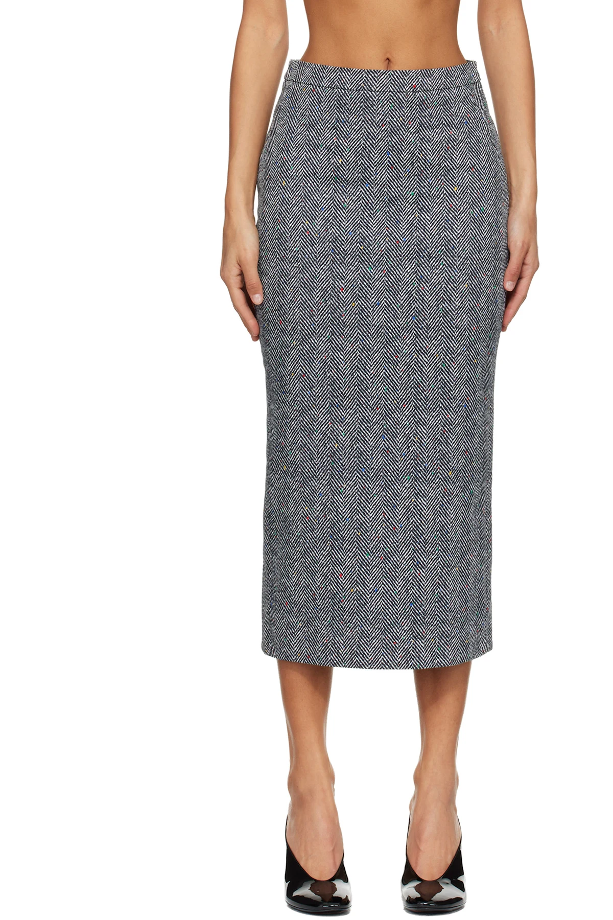 Black & White Low Waist Kick Back Midi Skirt