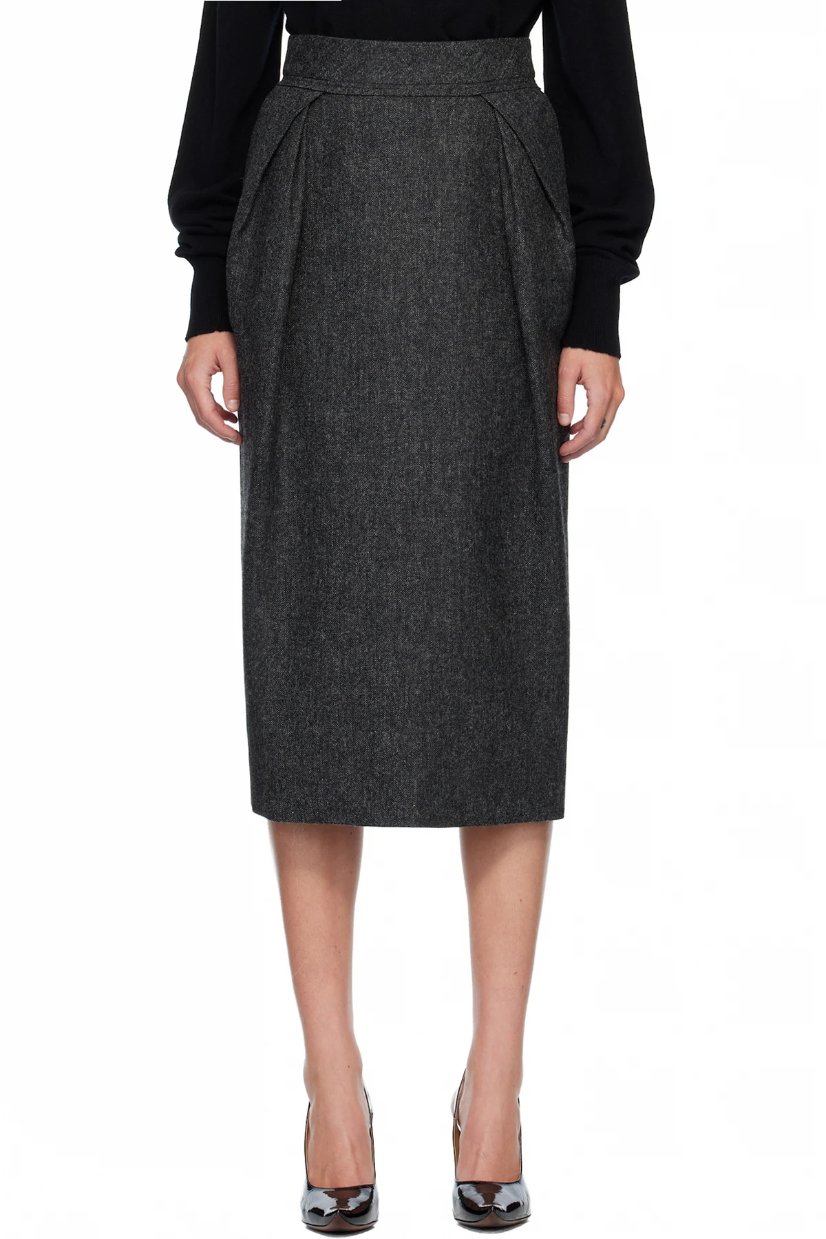 Gray Wool Midi Skirt