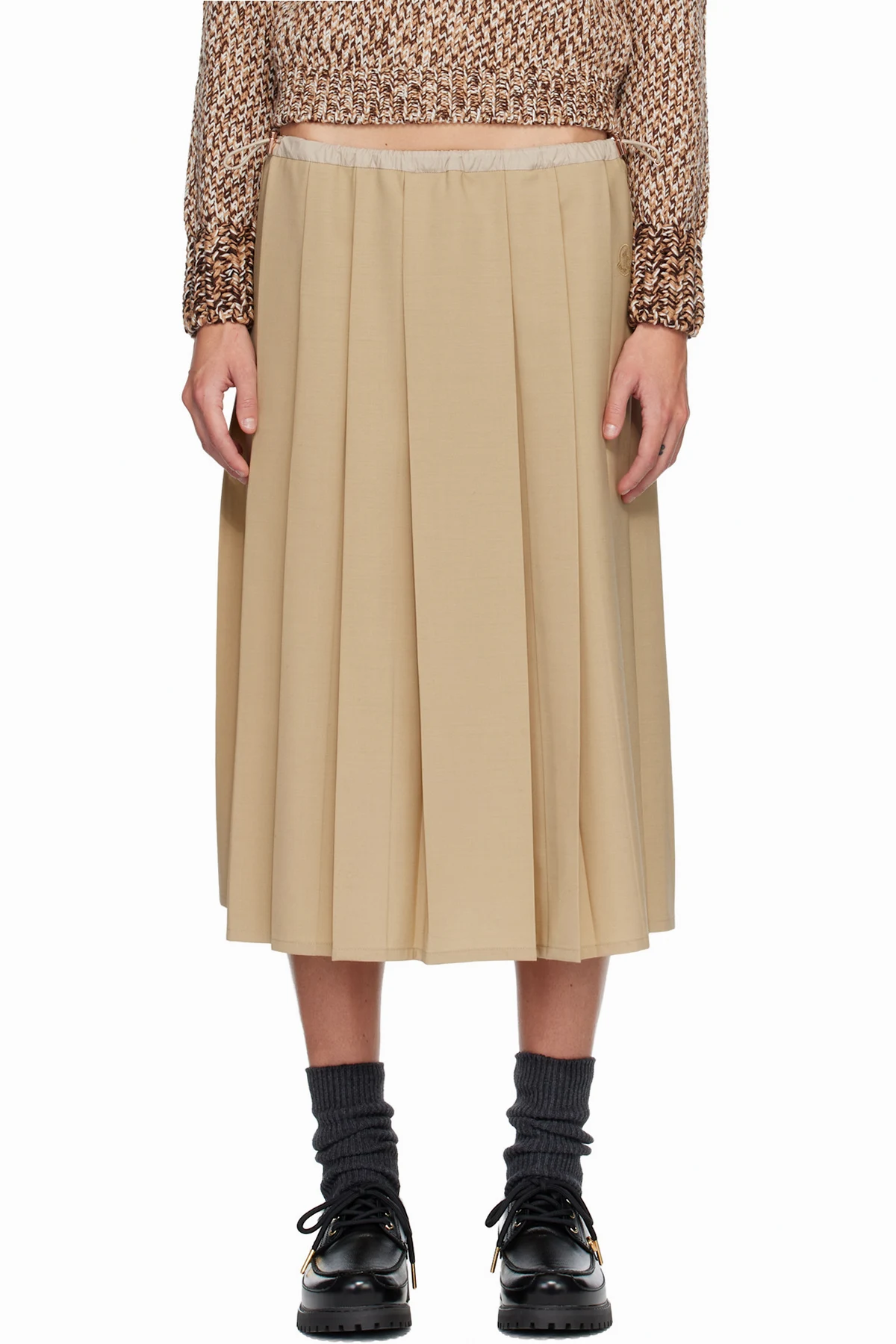 Beige Pleated Midi Skirt
