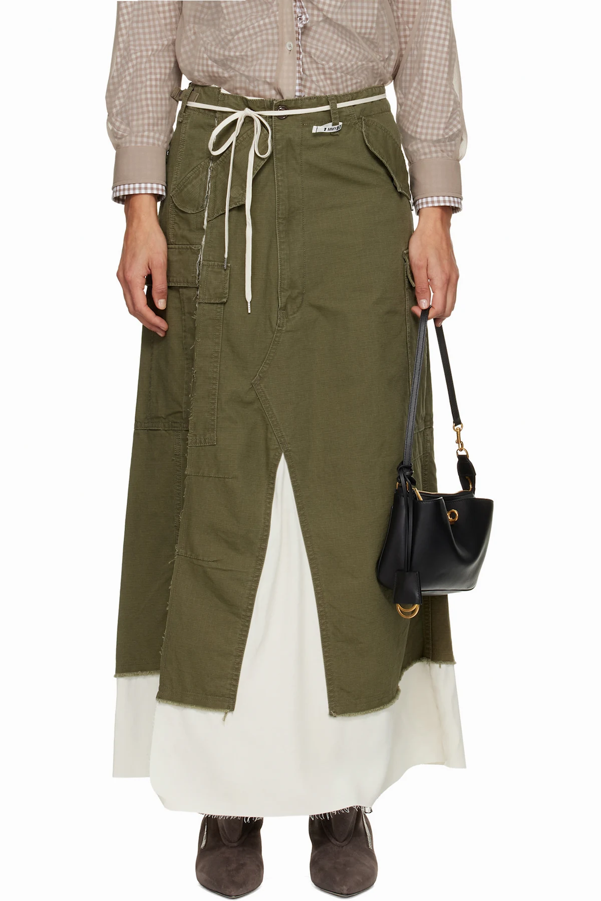 Khaki Cargo Pants Pasted Midi Skirt