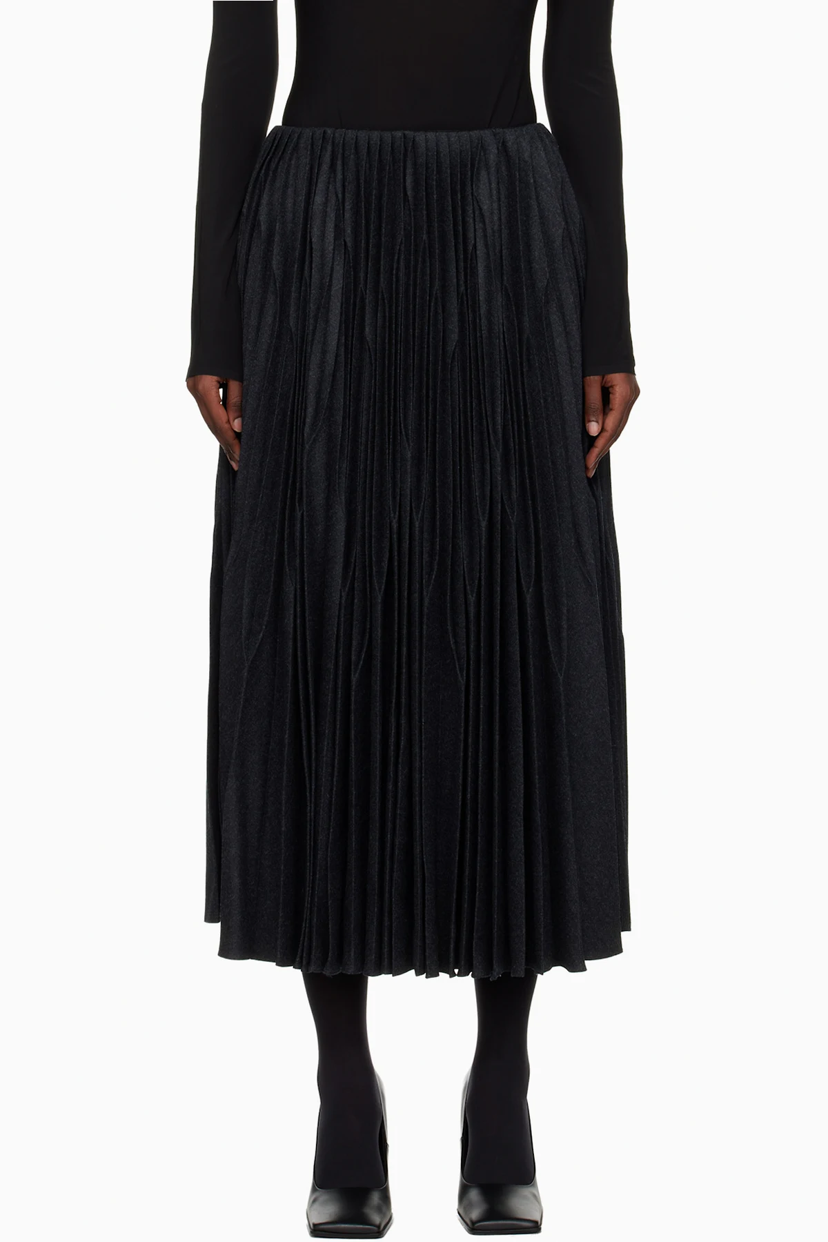 Gray Flannel Pleated Midi Skirt