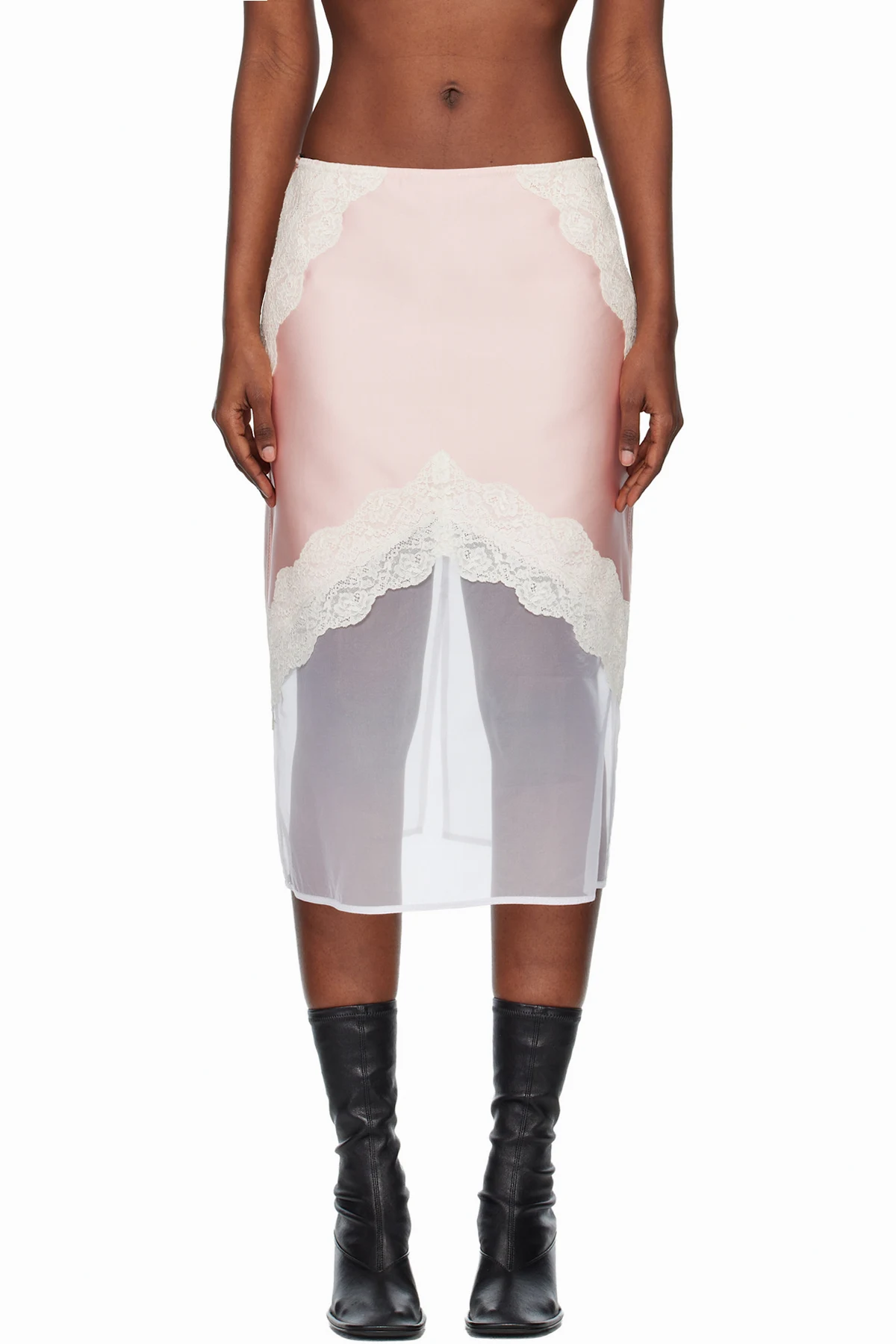 Pink Satin Midi Skirt