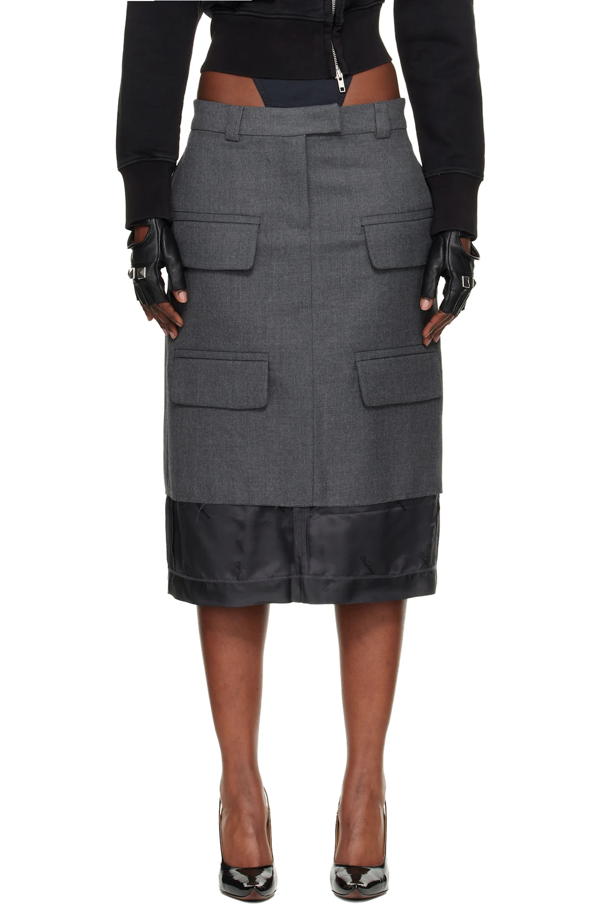 Gray Chopped Midi Skirt