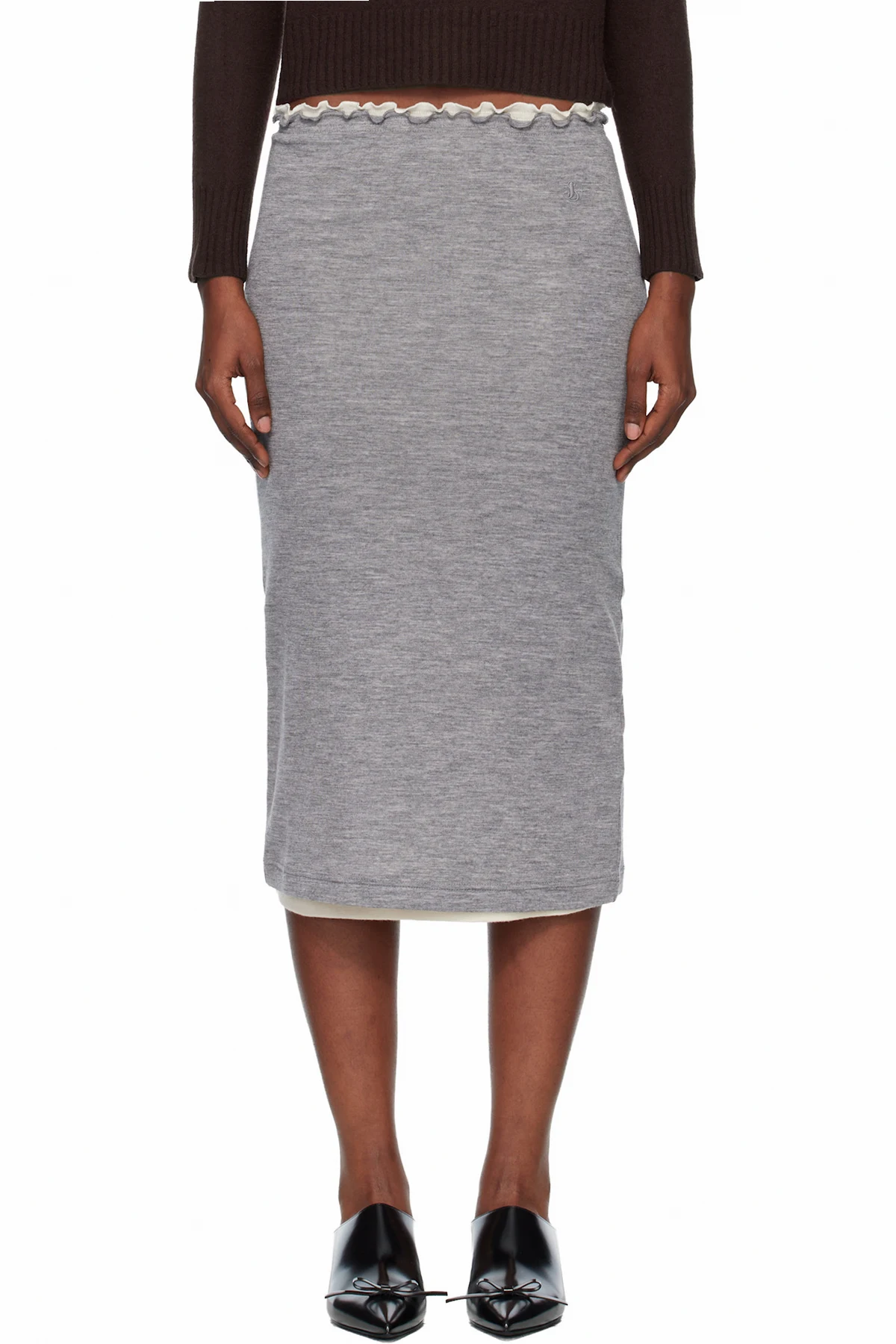 Gray Lightweight Wool Layered Midi Skirts Set