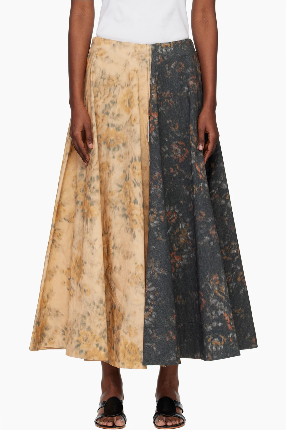 Beige & Gray Circle Midi Skirt