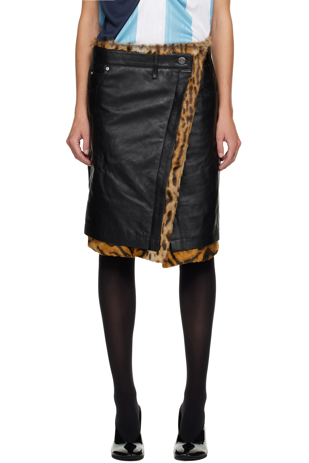 Black Wrap Leather Midi Skirt