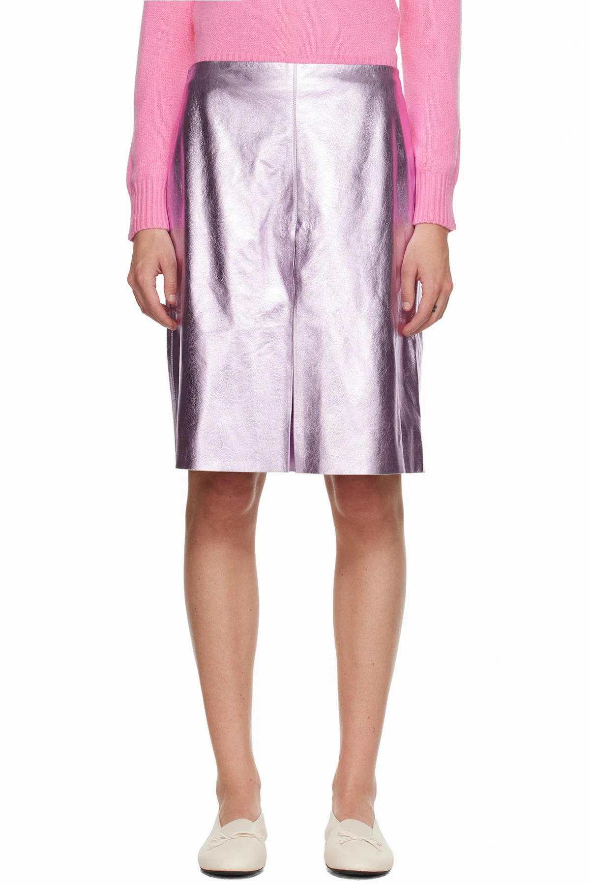 Pink Pinkie Leather Midi Skirt