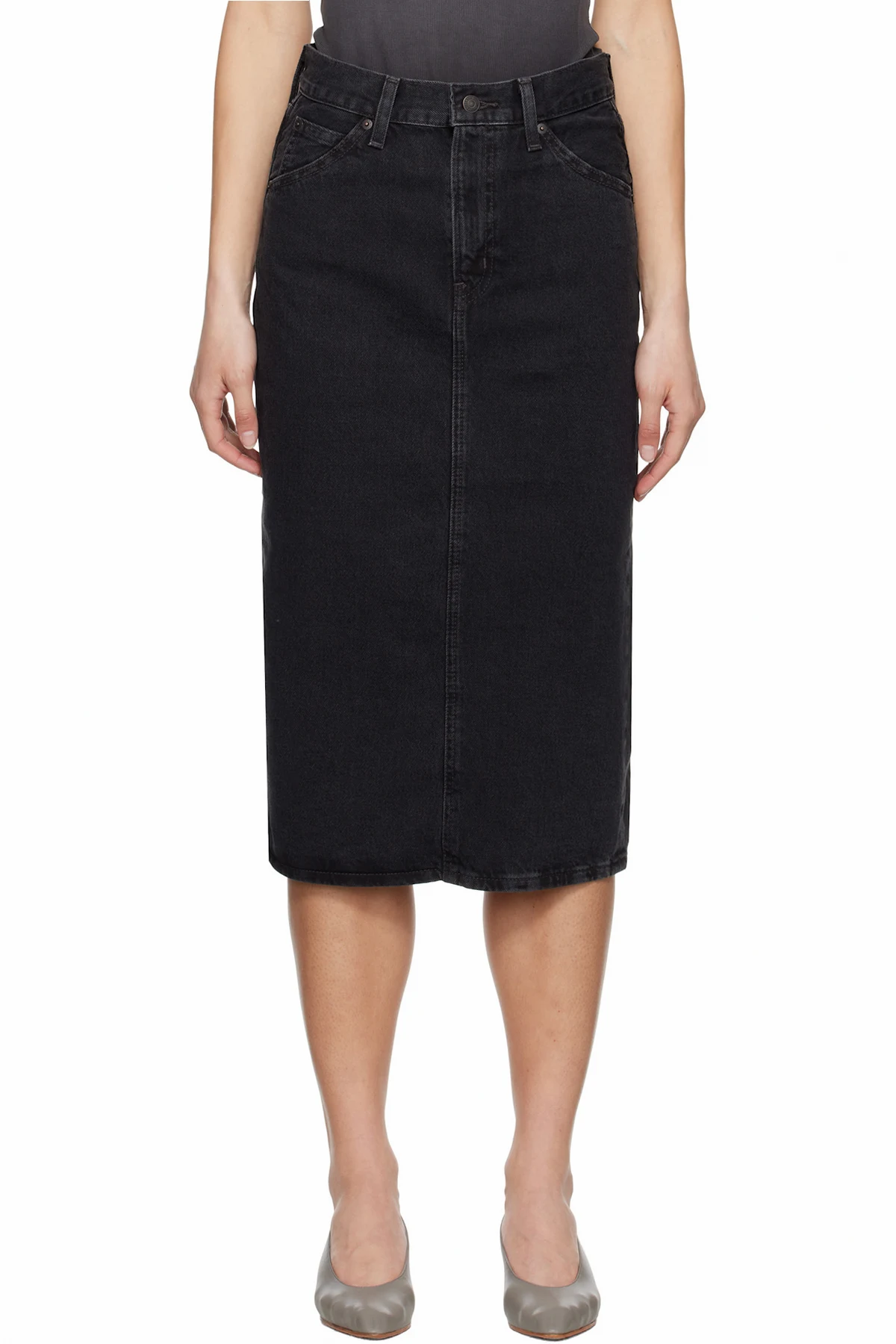 Black High Rise Slit Midi Skirt