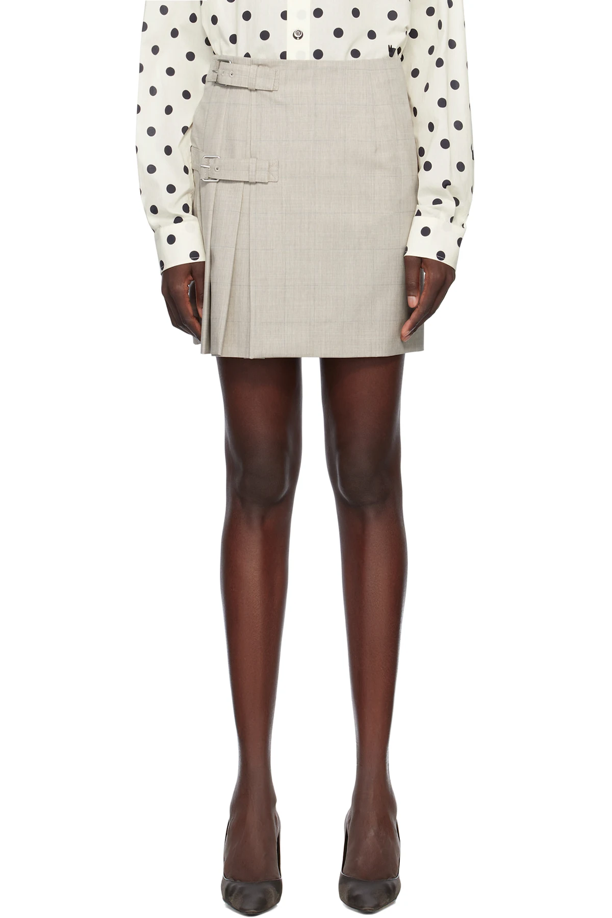 Beige Wool Check Miniskirt