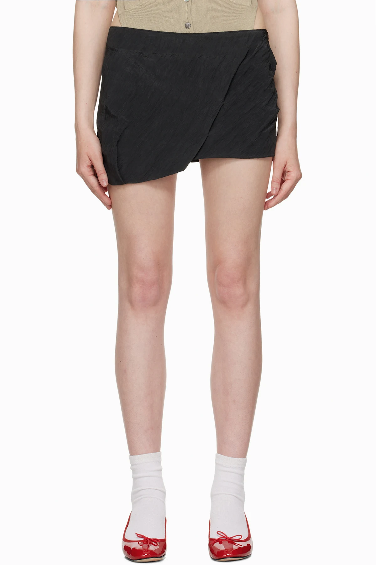 Gray Crinkled Gather Miniskirt