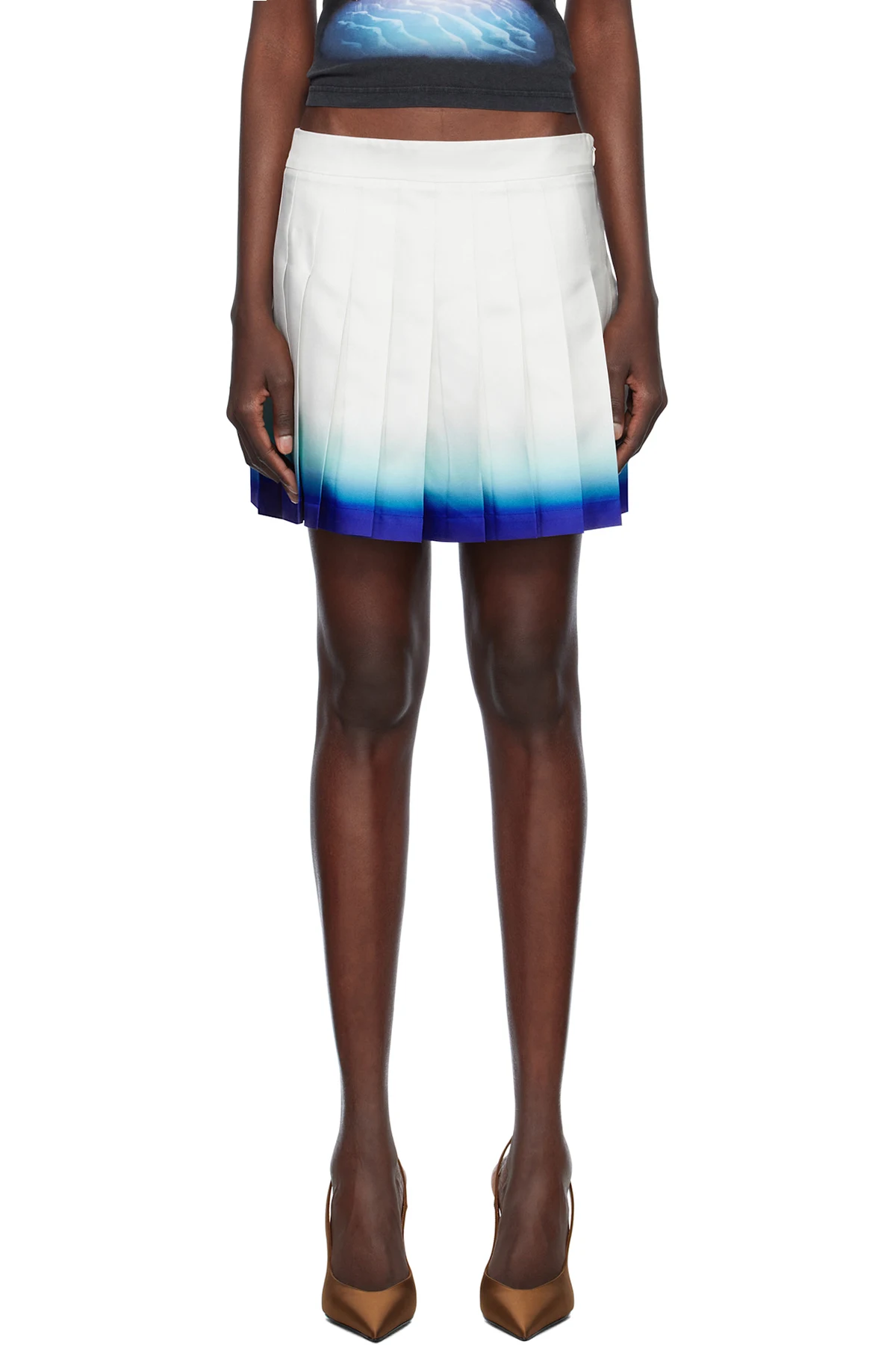 White Casa Way Skate Pleated Silk Miniskirt