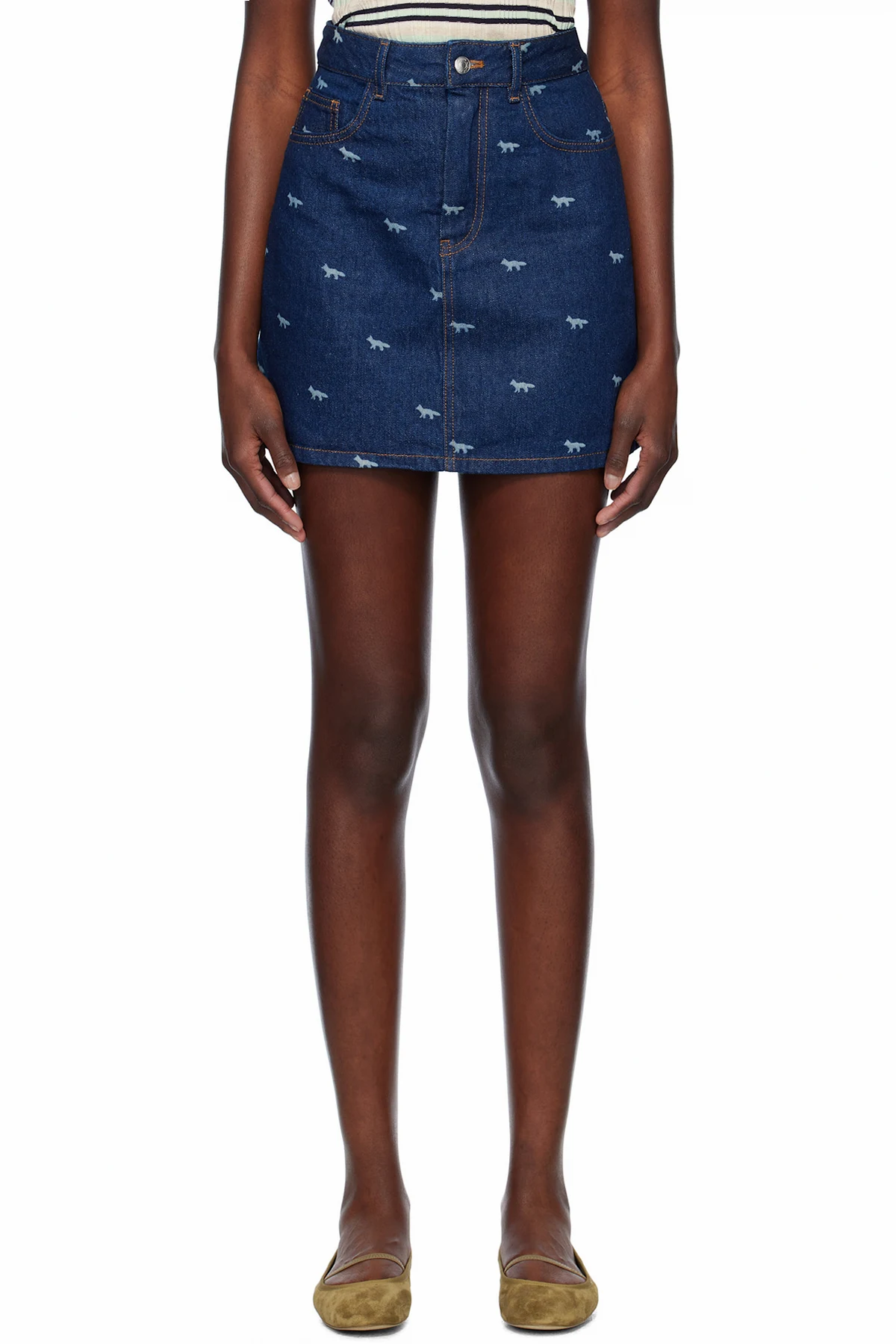 Blue Laser-Printed Denim Miniskirt