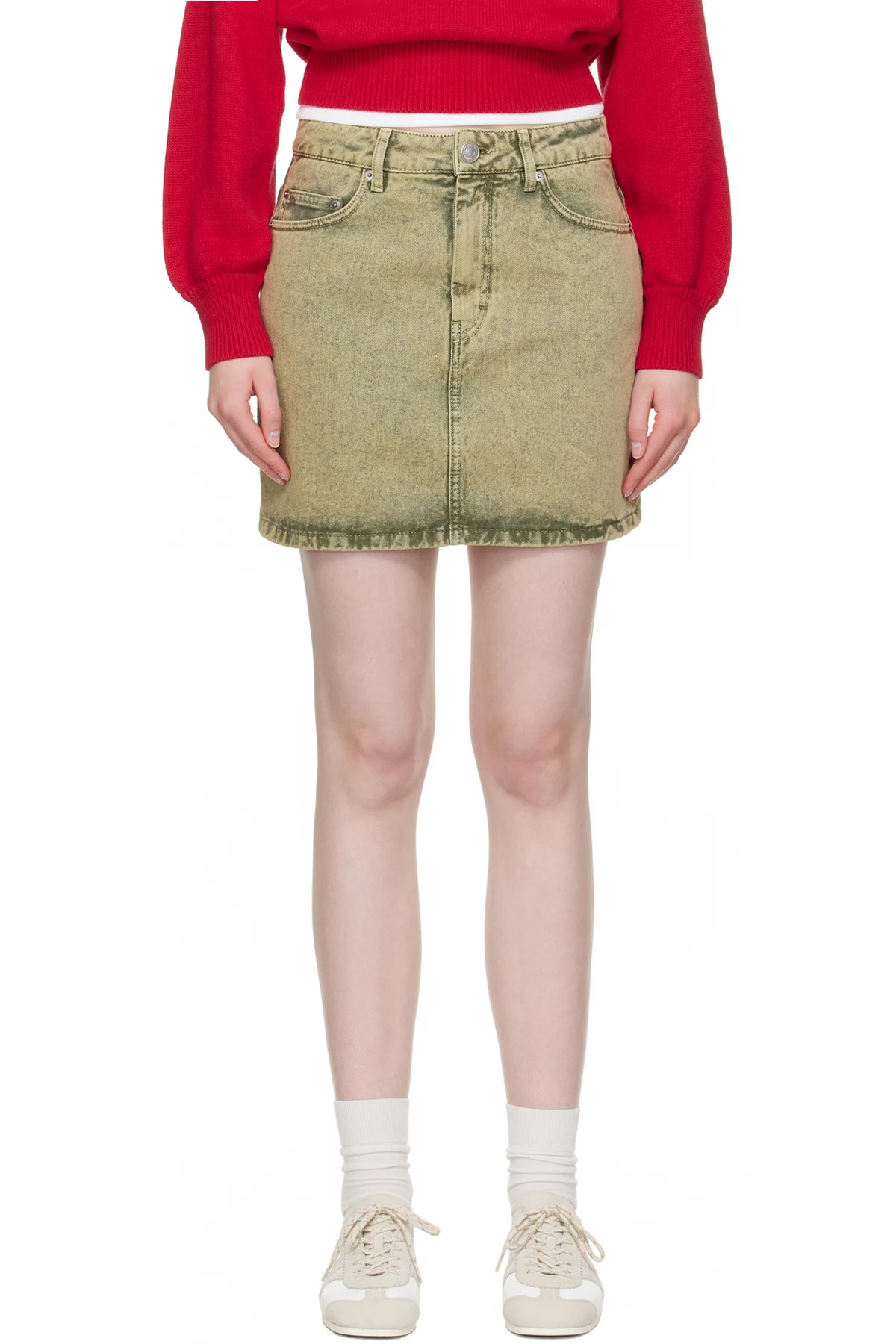 Khaki Cotton Denim Miniskirt