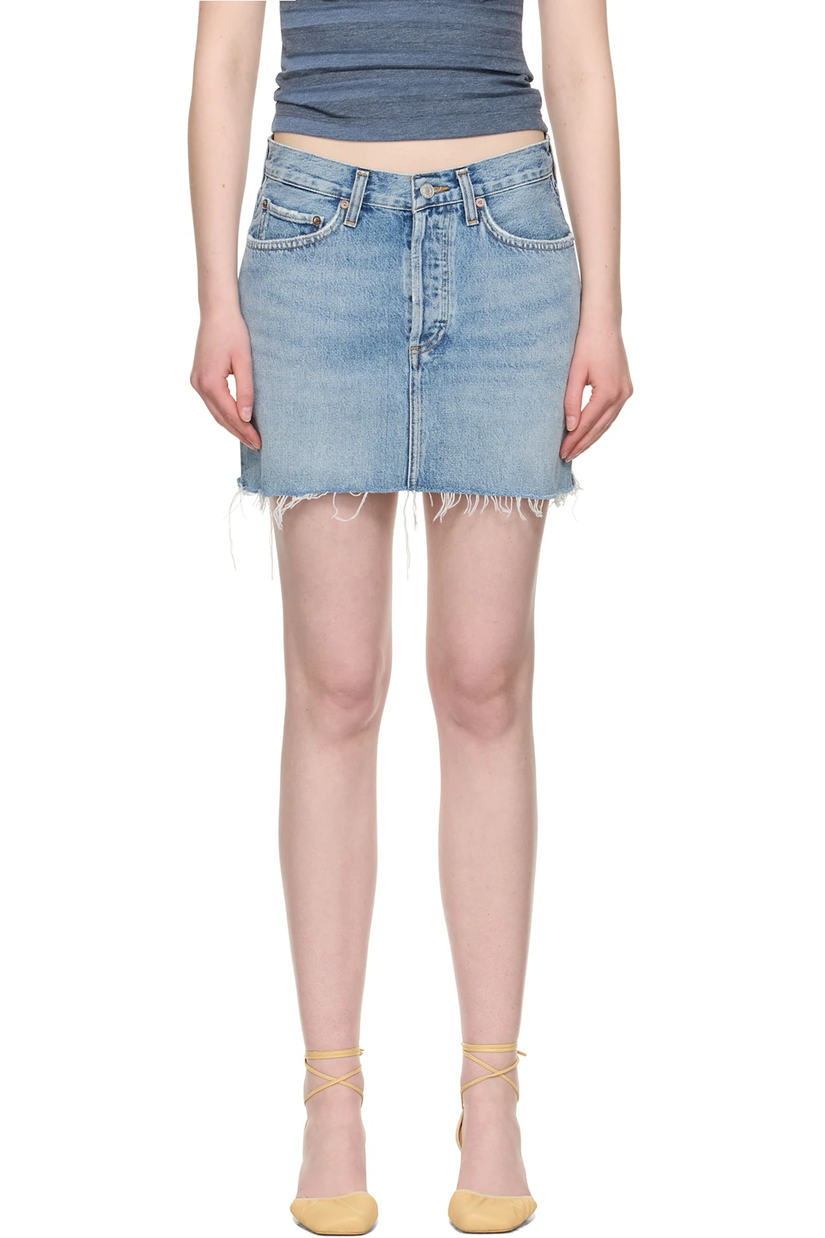 Blue V-Waist Denim Miniskirt