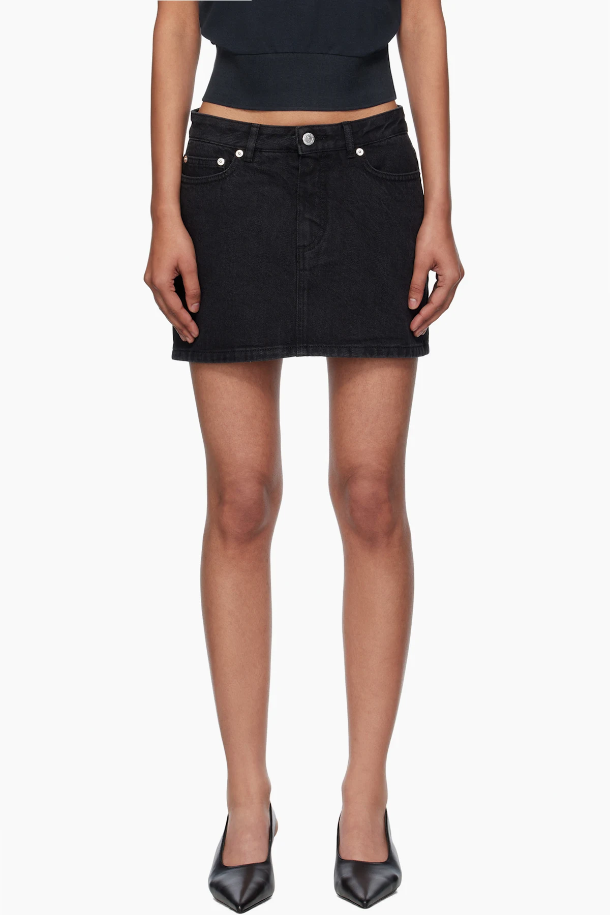 Black Stonewashed Denim Miniskirt