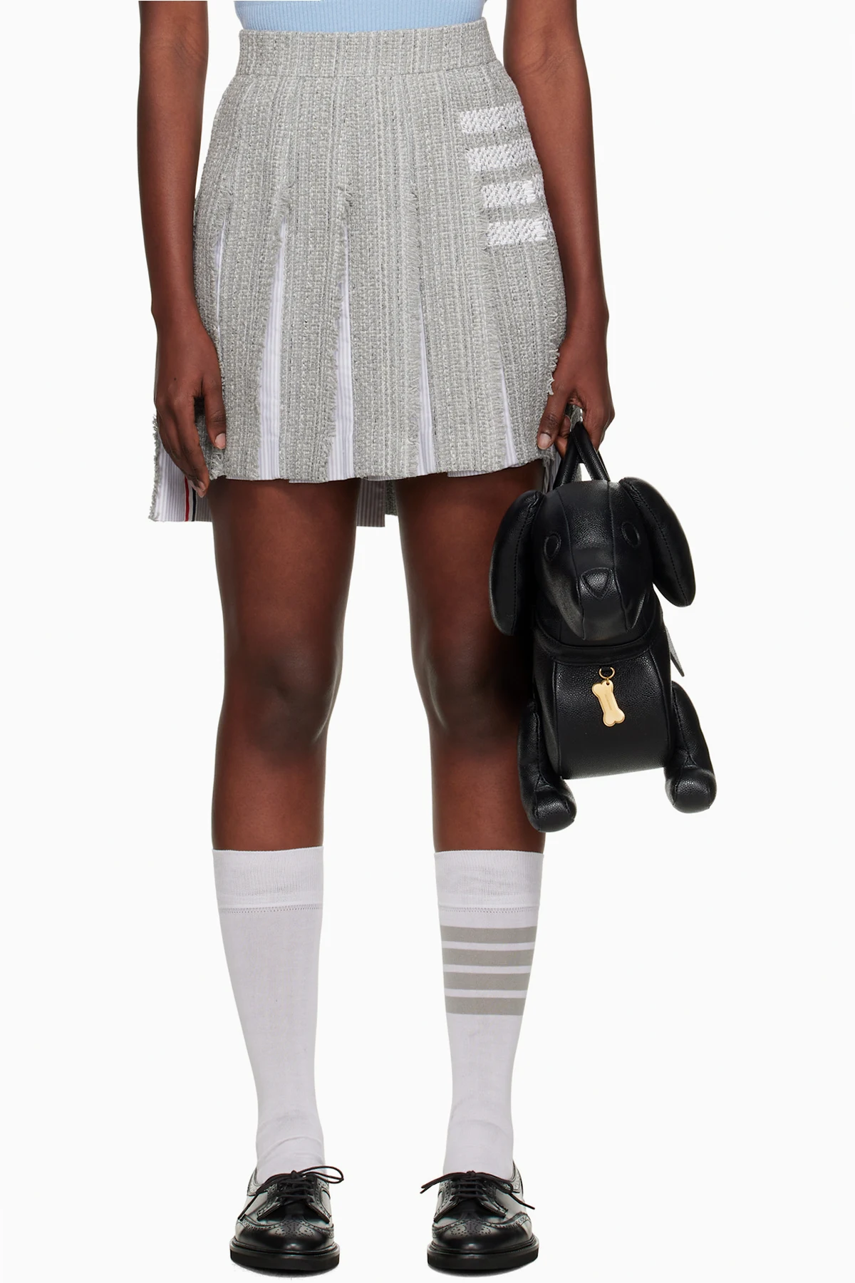 Gray Classic Pleated 4-Bar Miniskirt