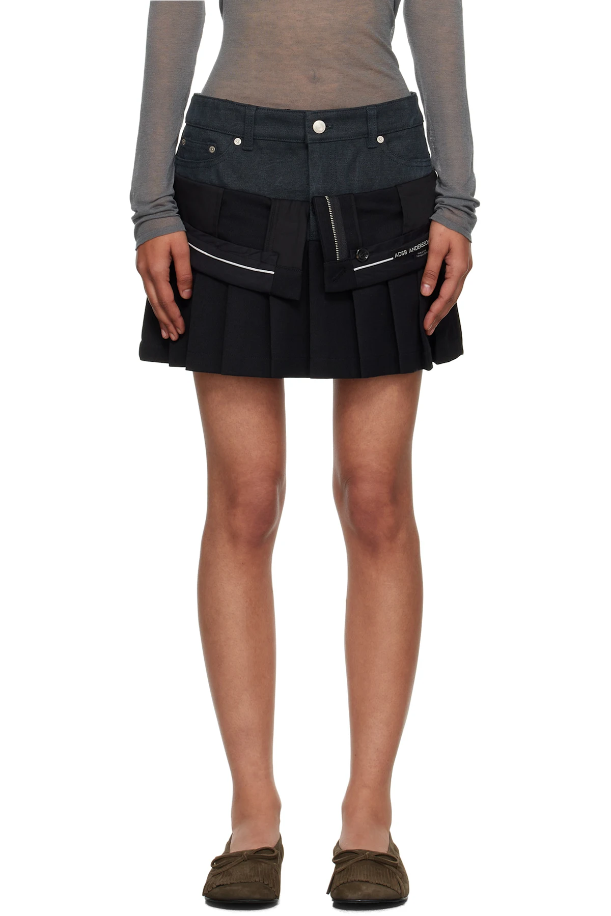 Black Inside Out Pleats Miniskirt