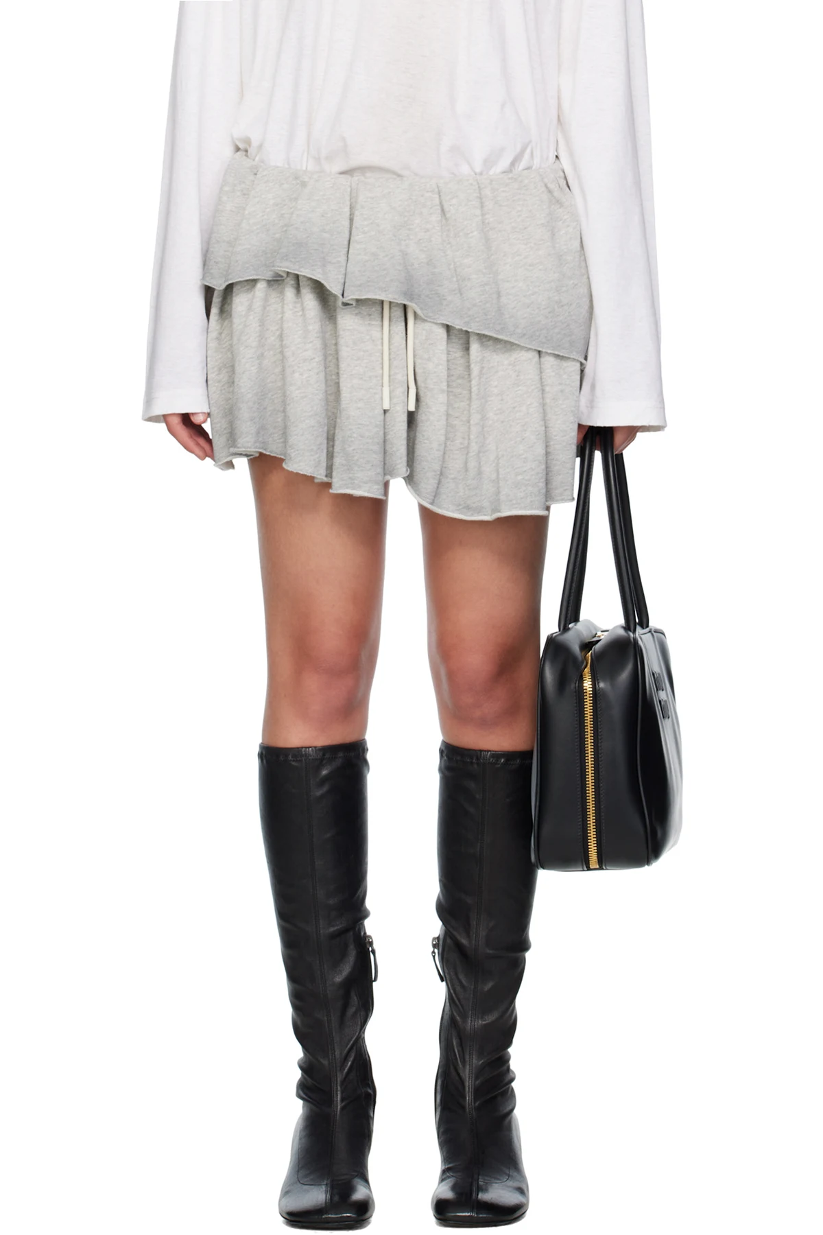 Gray Layered Fleece Miniskirt
