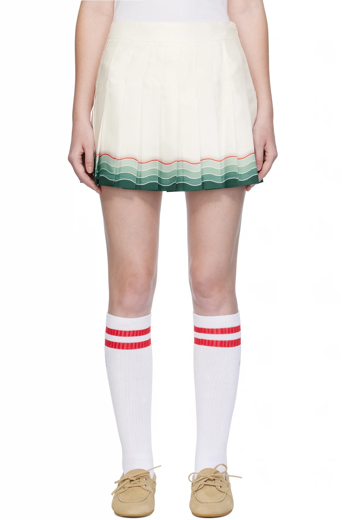 White Tennis Pleated Silk Miniskirt