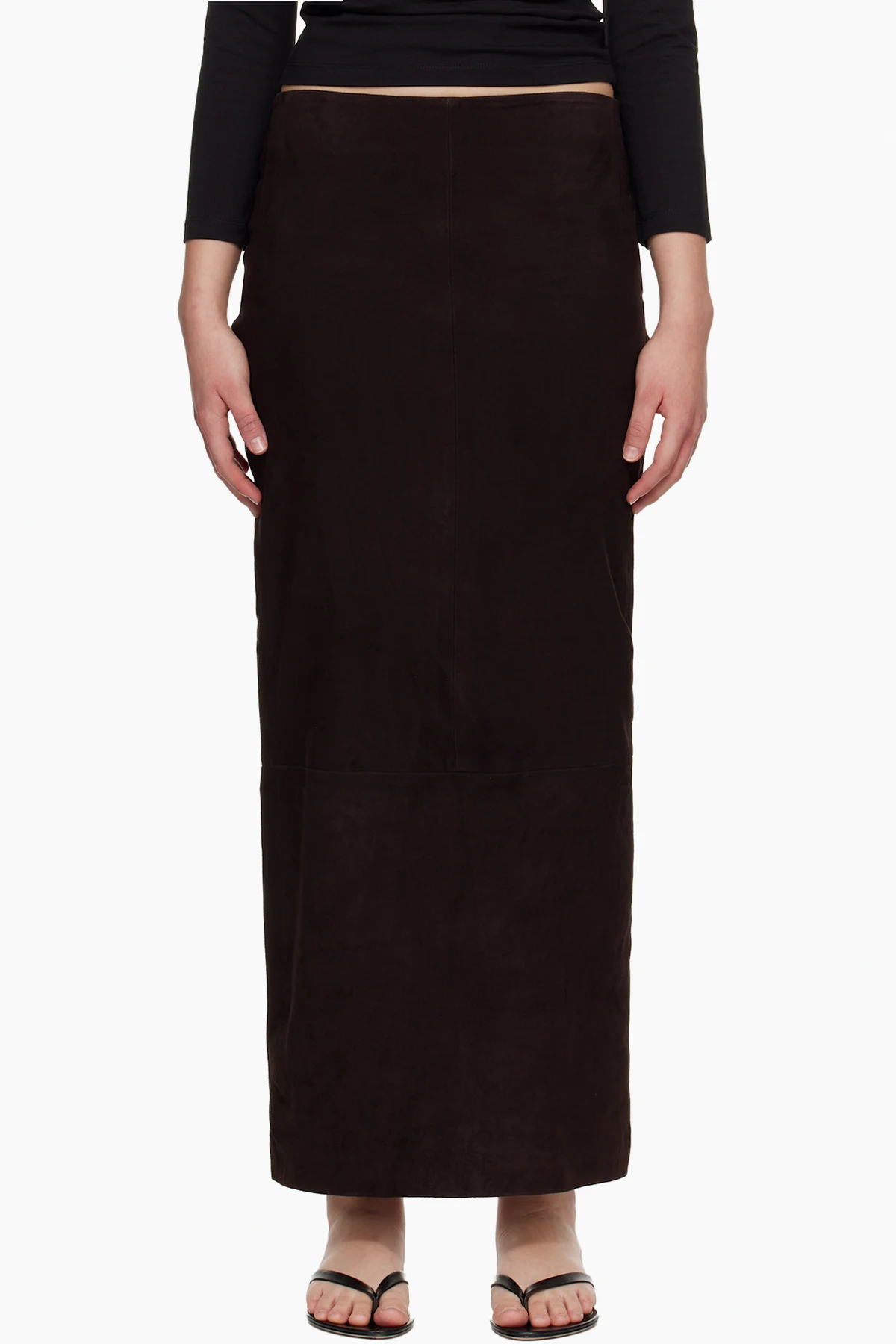 Brown Suede Column Midi Skirt