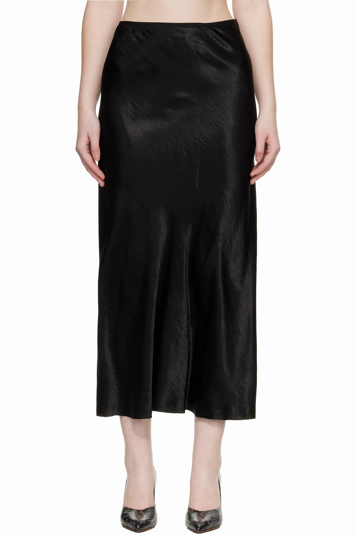 Black Satin Midi Skirt