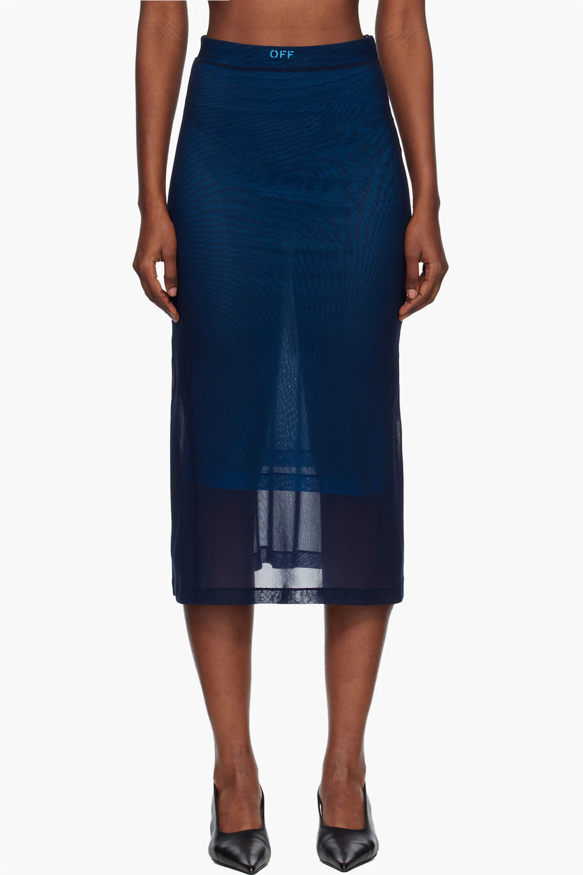 Navy Mesh Double Layer Midi Skirt