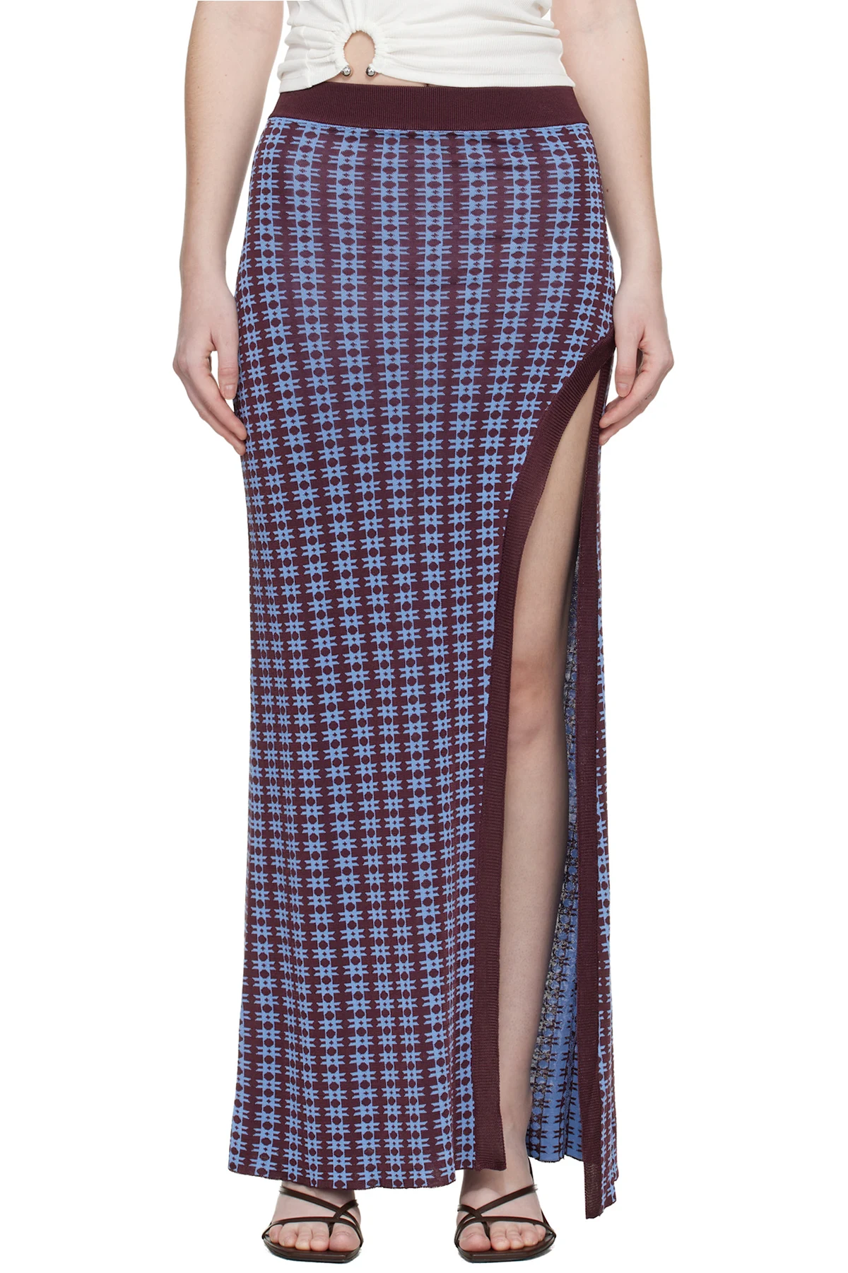 Blue & Burgundy Knit Midi Skirt