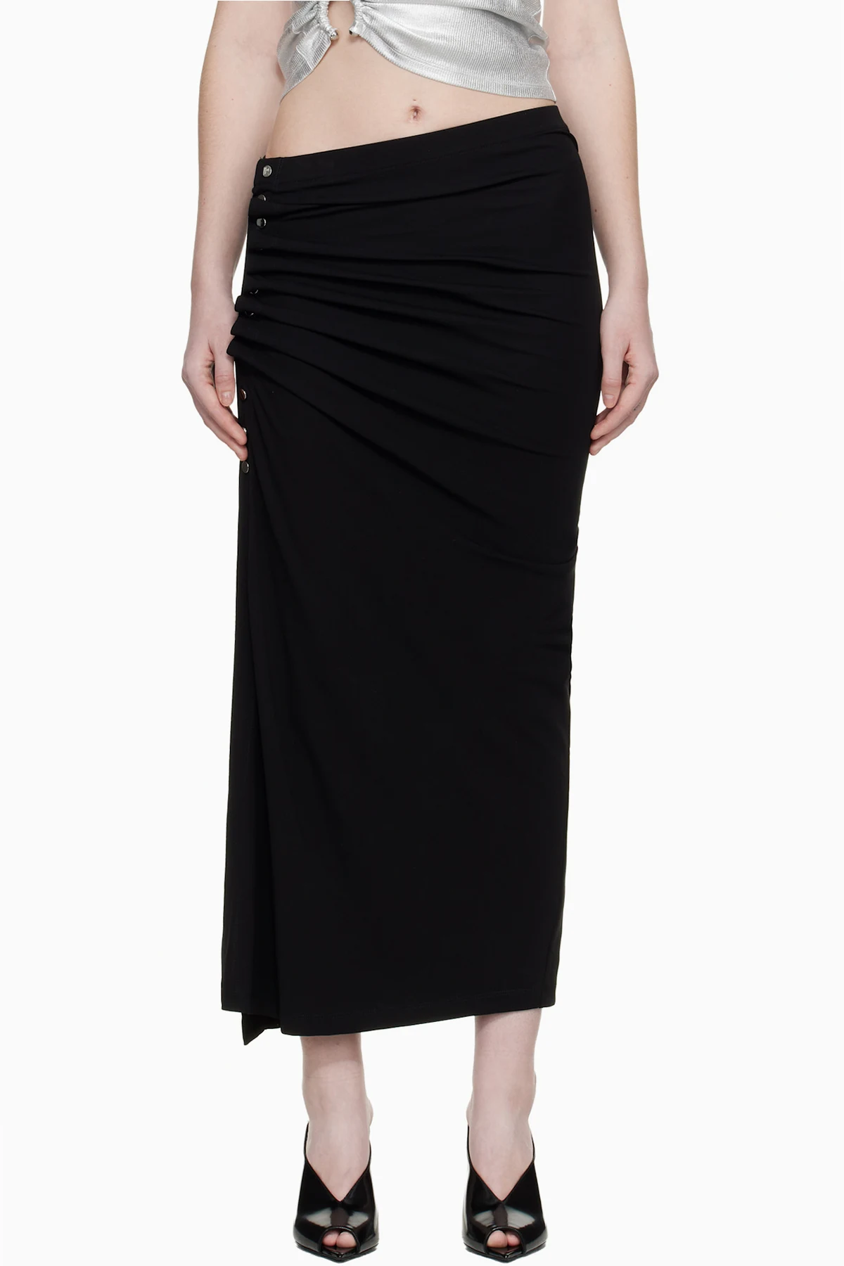 Black Draped Midi Skirt