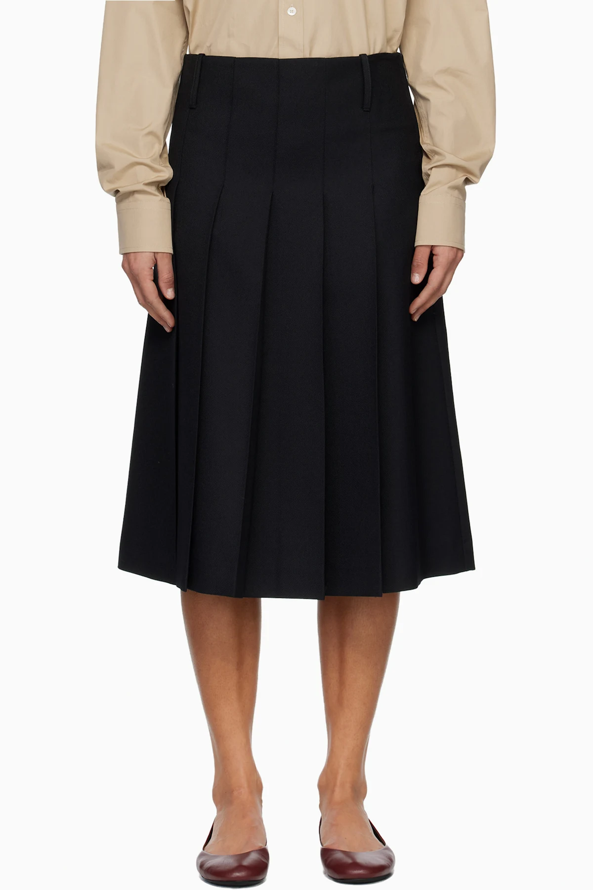Black Pleated Midi Skirt
