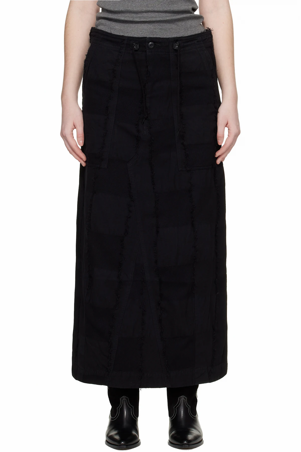 Black String Fatigue Midi Skirt