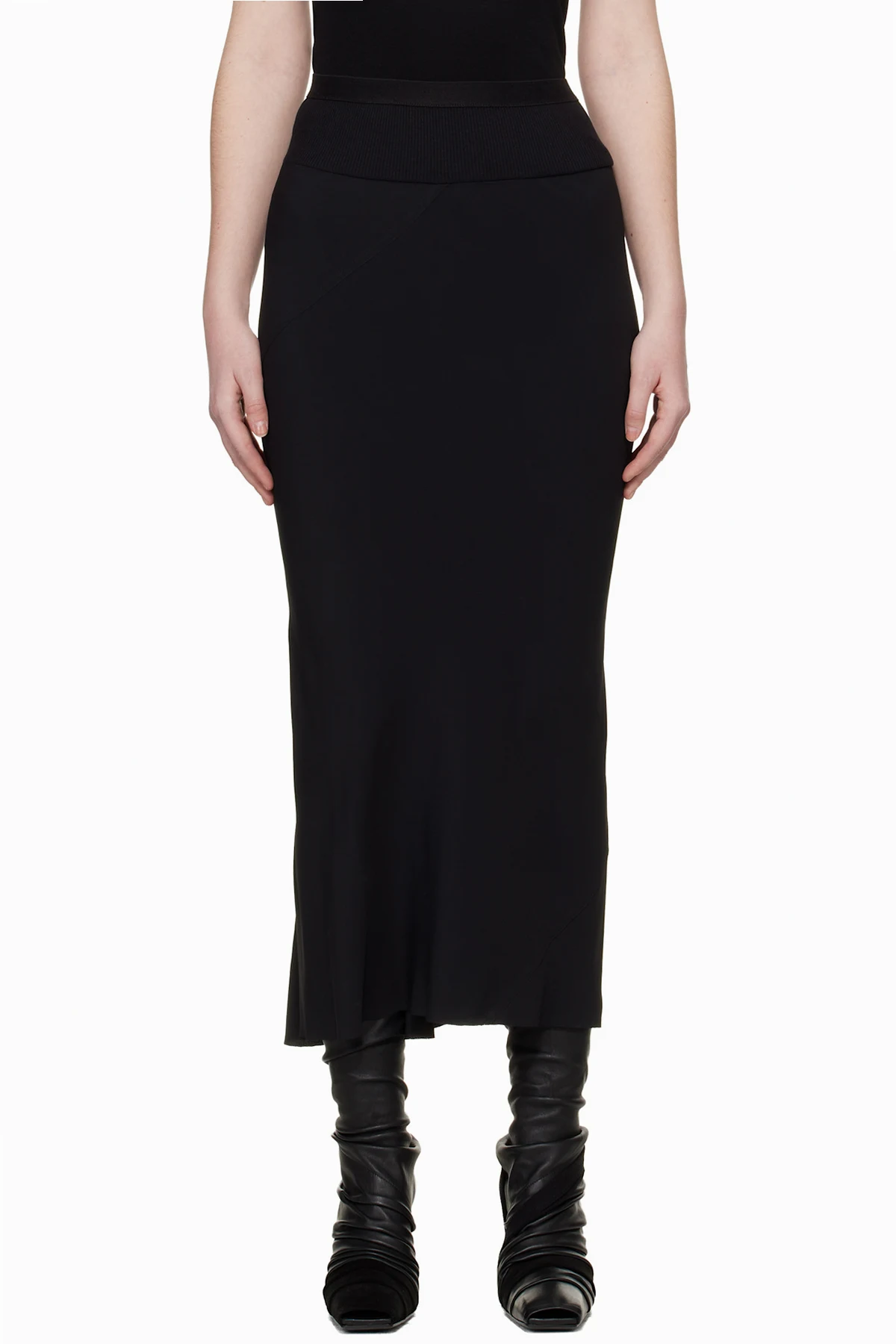 Black Temple Calf Bias Midi Skirt