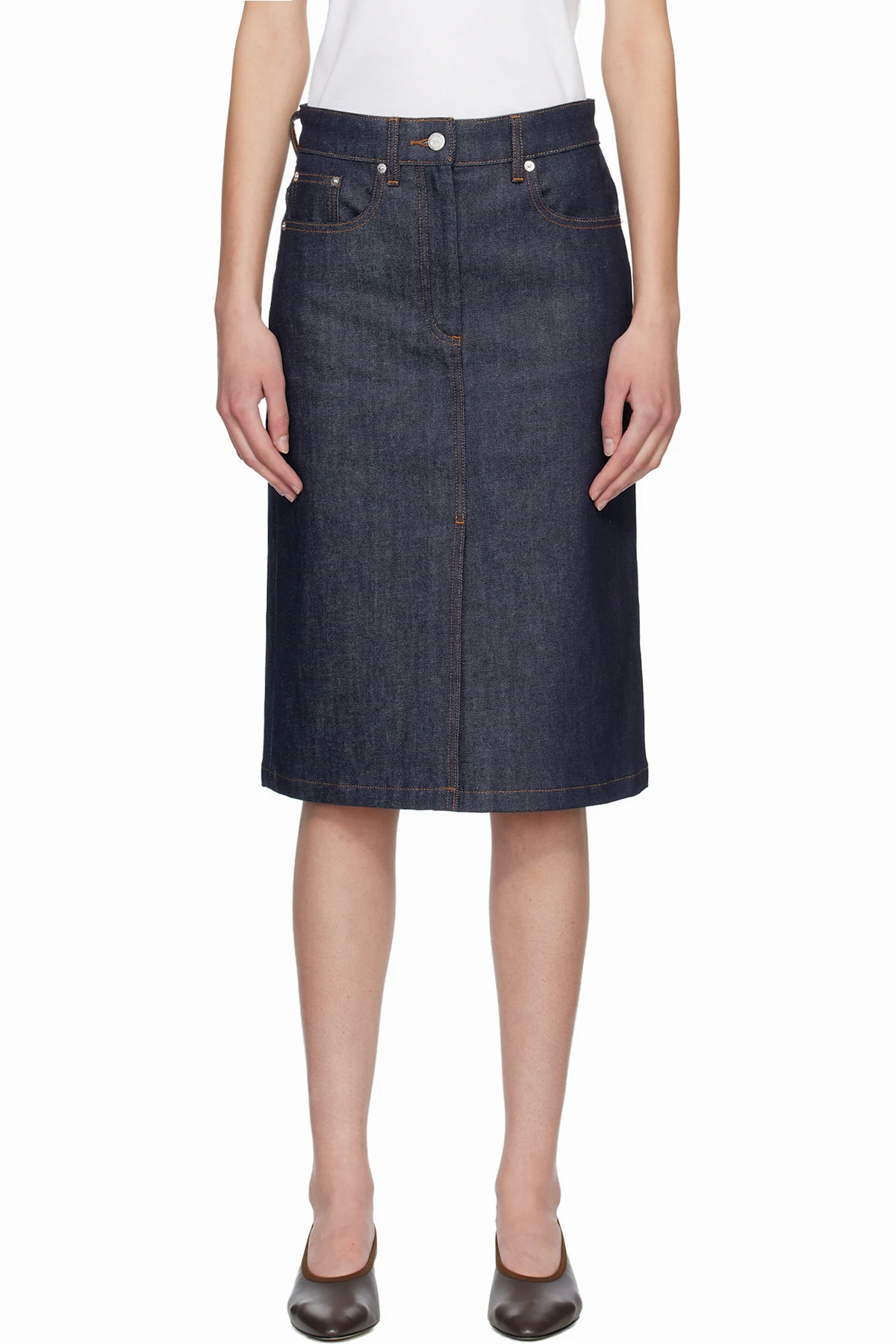 Navy Lizzie Denim Midi Skirt