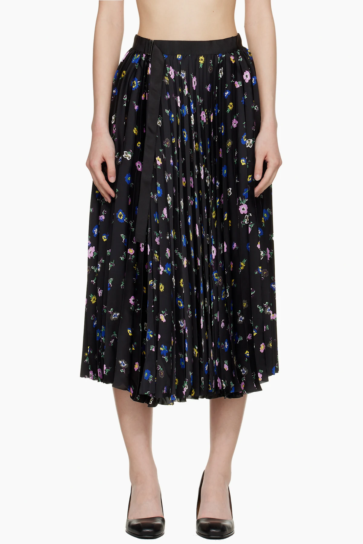 Black Floral Print Midi Skirt
