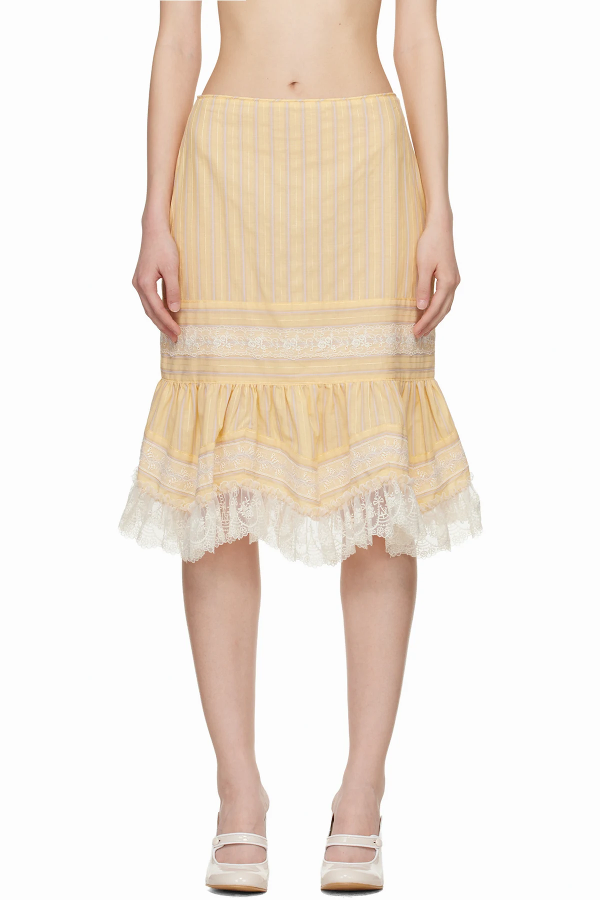 Yellow Ruffle Lace Midi Skirt