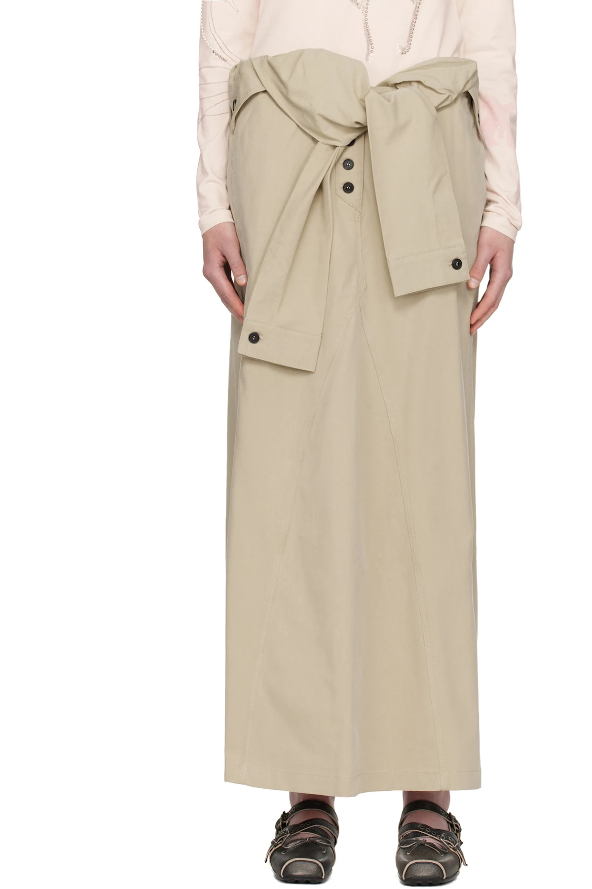Beige Wrap Trench Midi Skirt