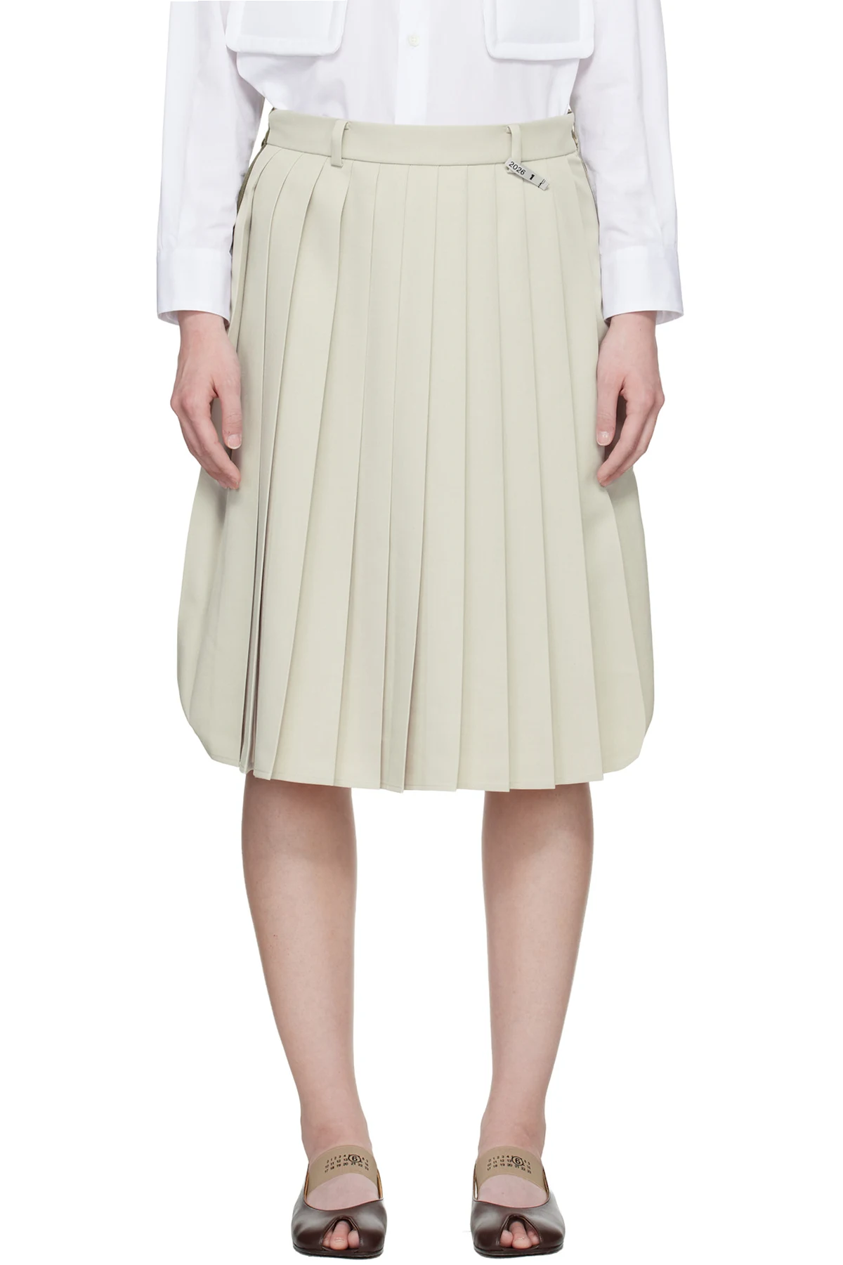 Green & Beige Combined Pleats Cargo Midi Skirt