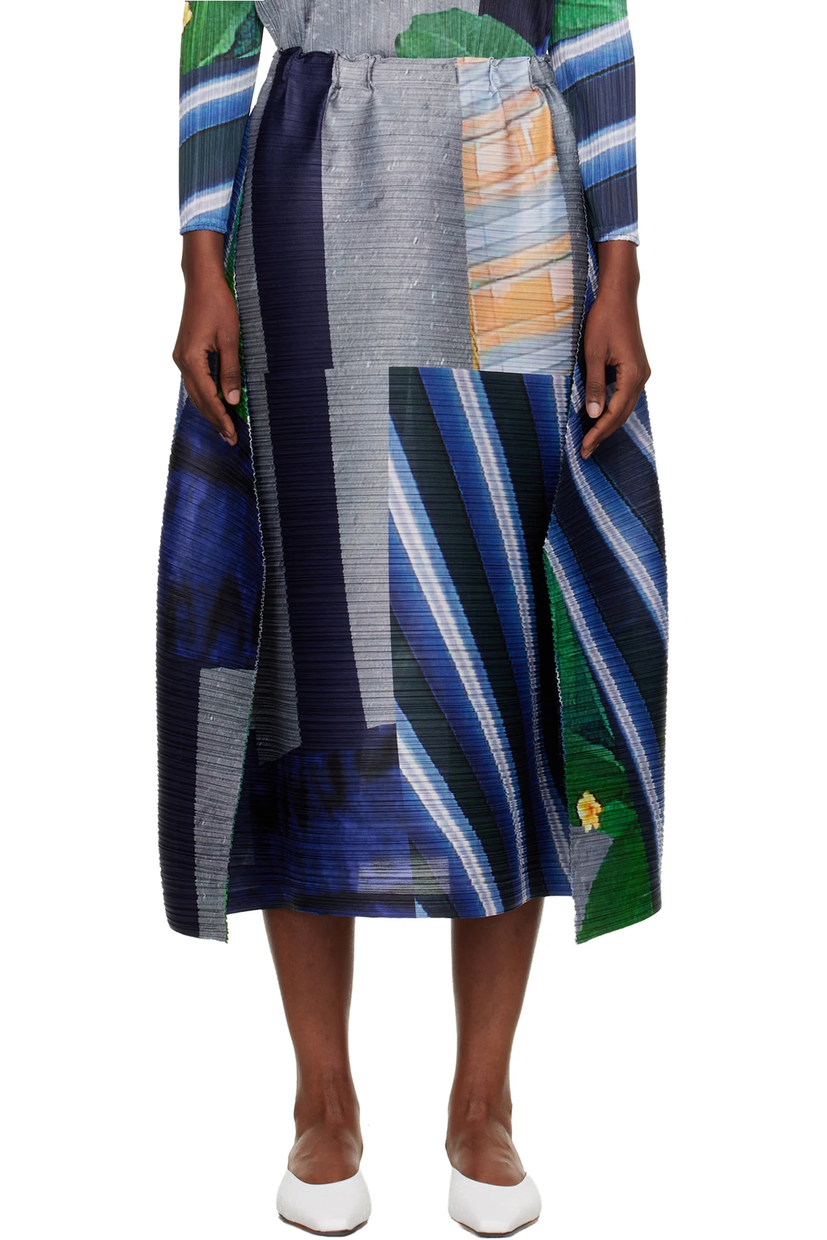Gray & Navy City Collage Midi Skirt