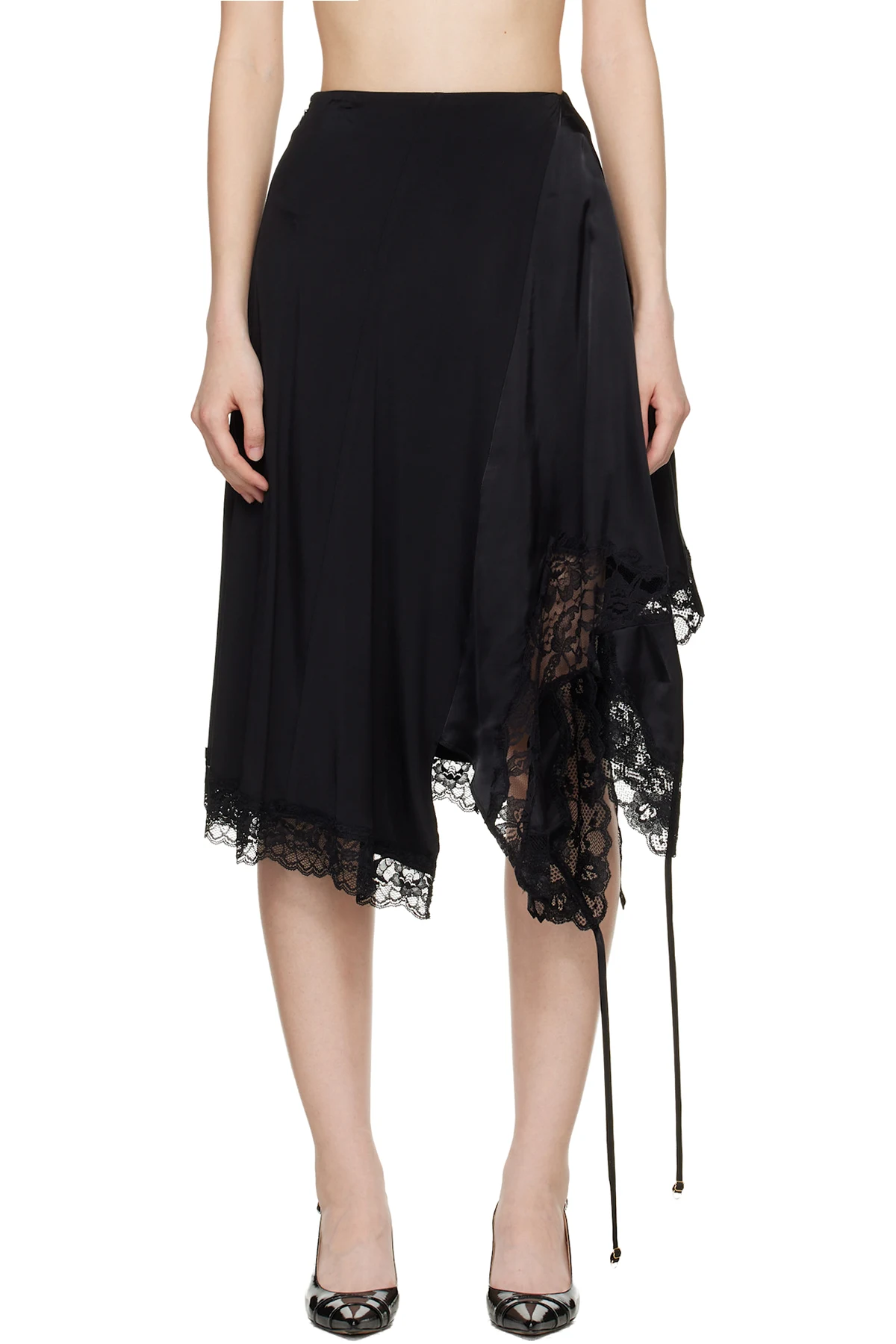 Black Reworked Lingerie Midi Skirt