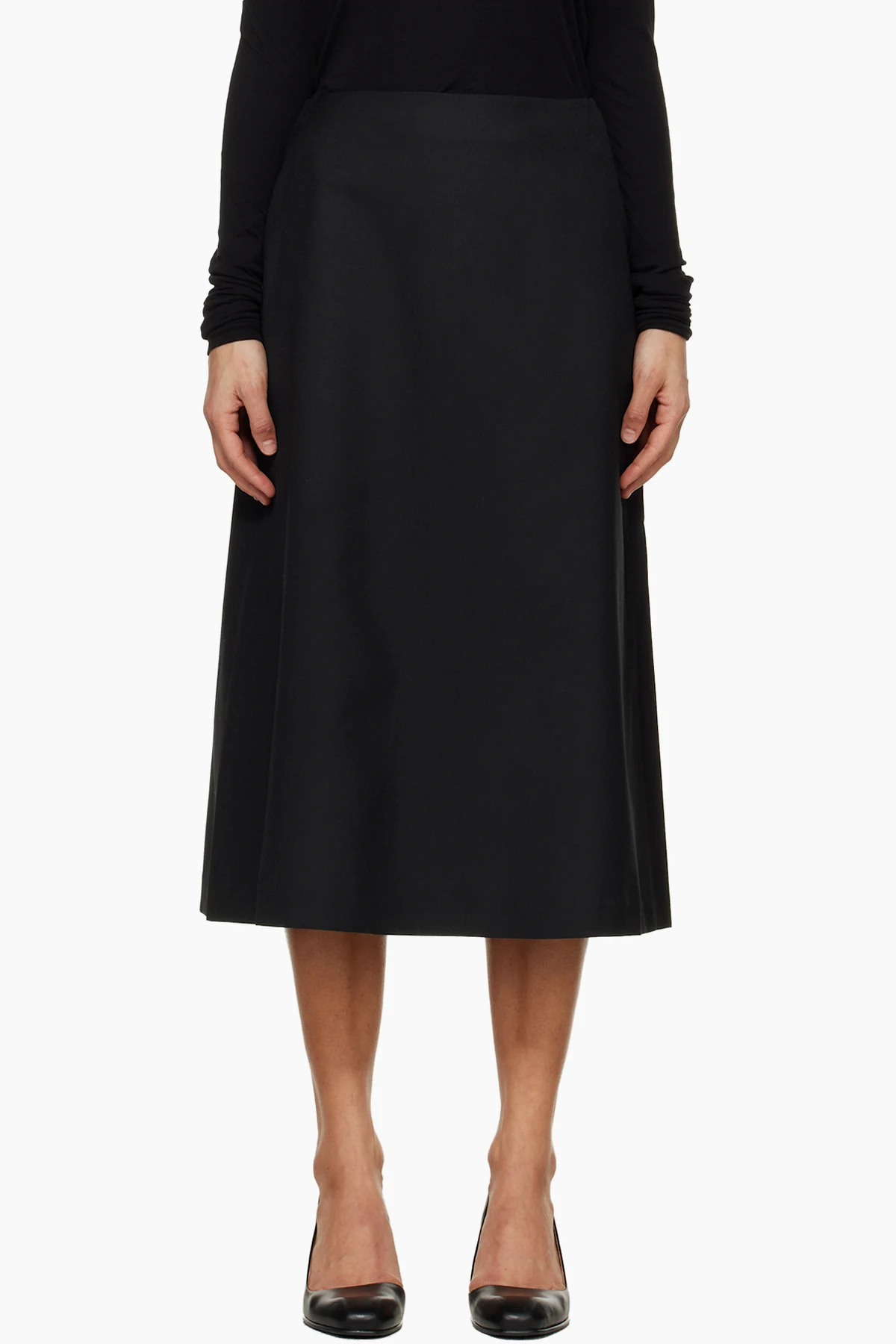 Black Wool Midi Skirt