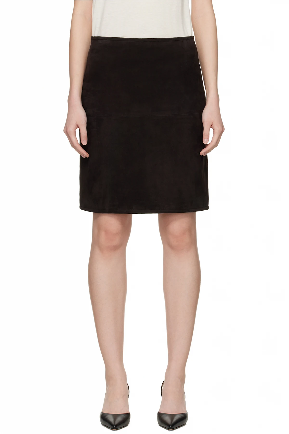 Brown Engel Suede Pencil Midi Skirt