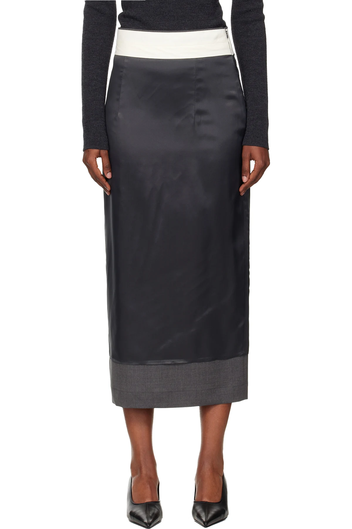 Gray Inside-Out Midi Skirt