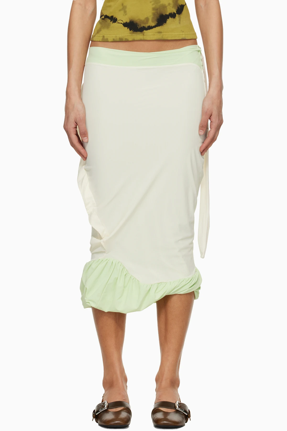 Green & Off-White Twisted Pencil Midi Skirt