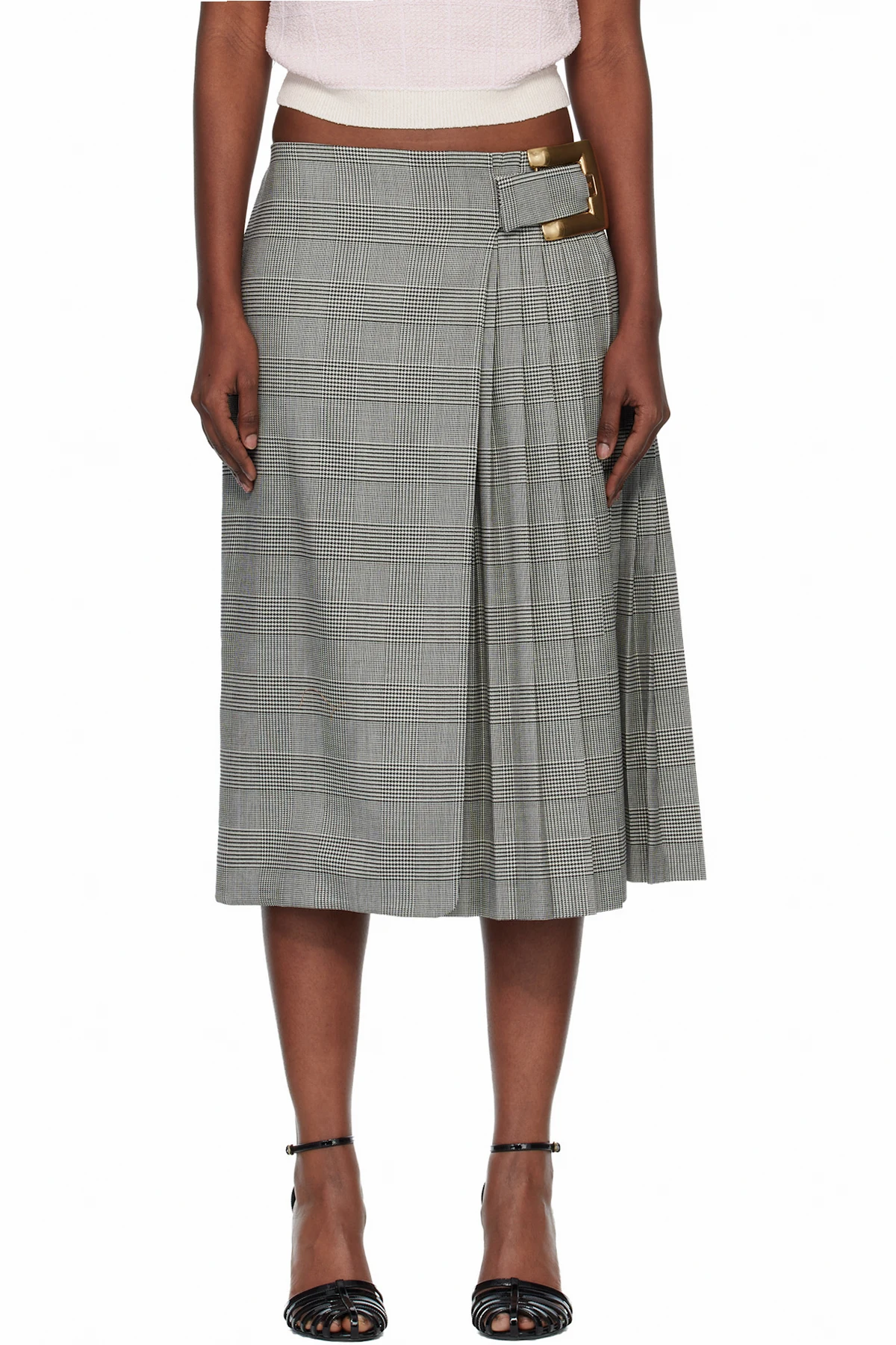 Black & White Prince Of Wales Jacquard Midi Skirt