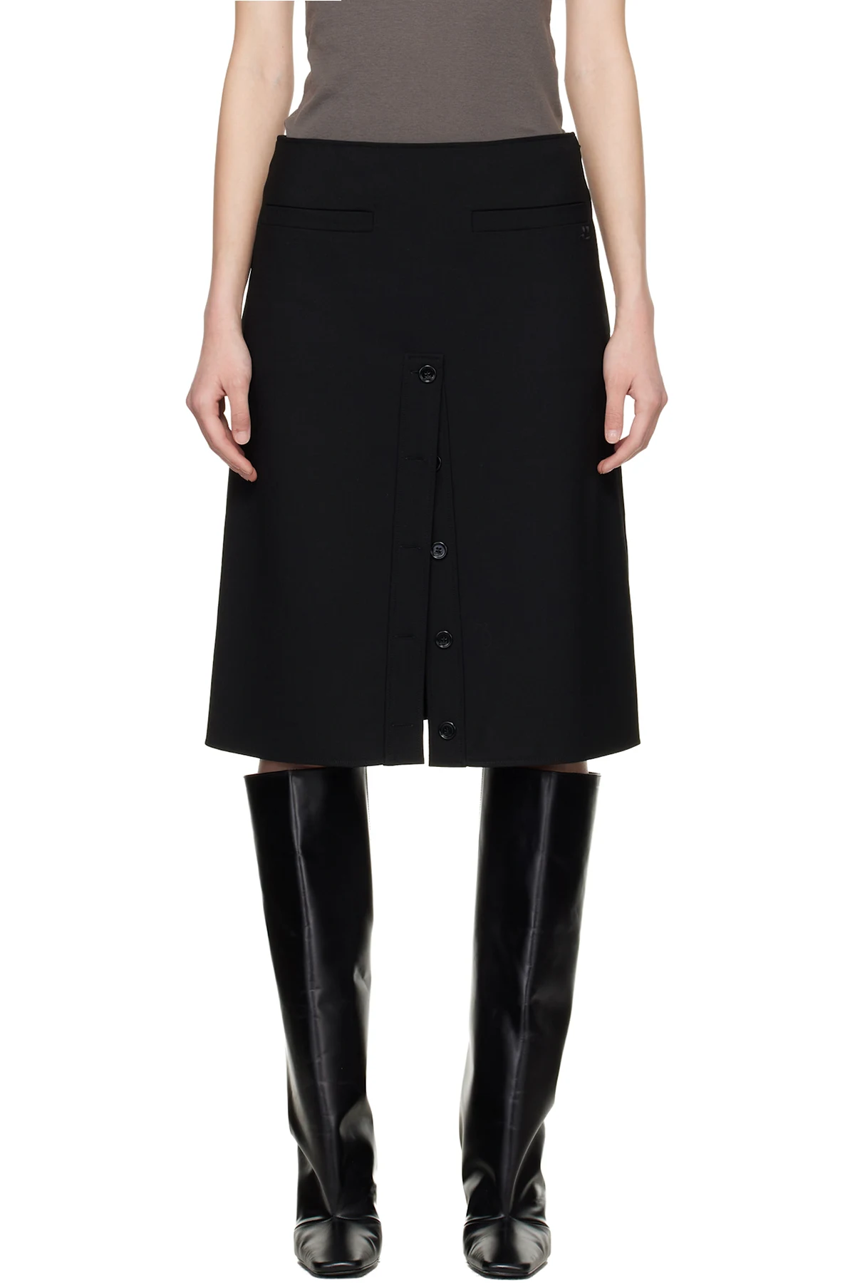 Black Buttoned Midi Skirt