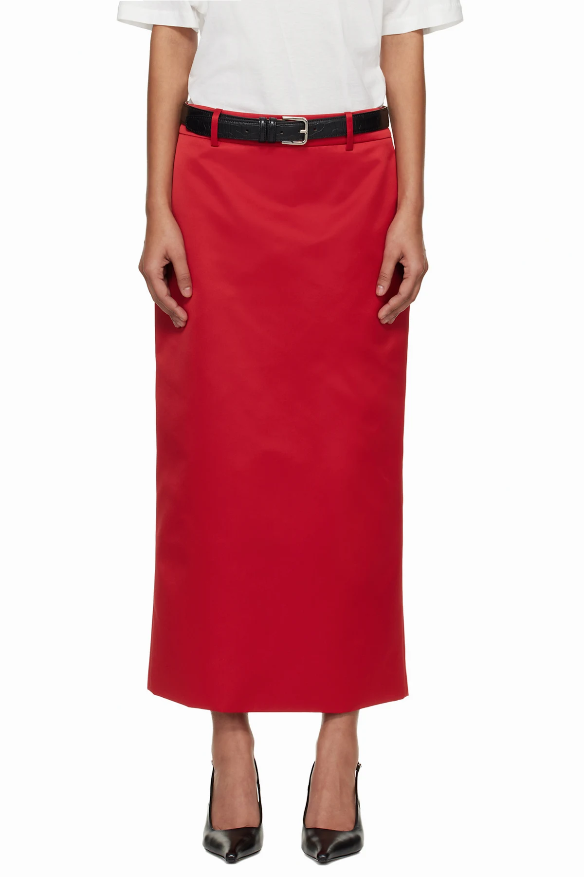 Red Alrose Satin Midi Skirt