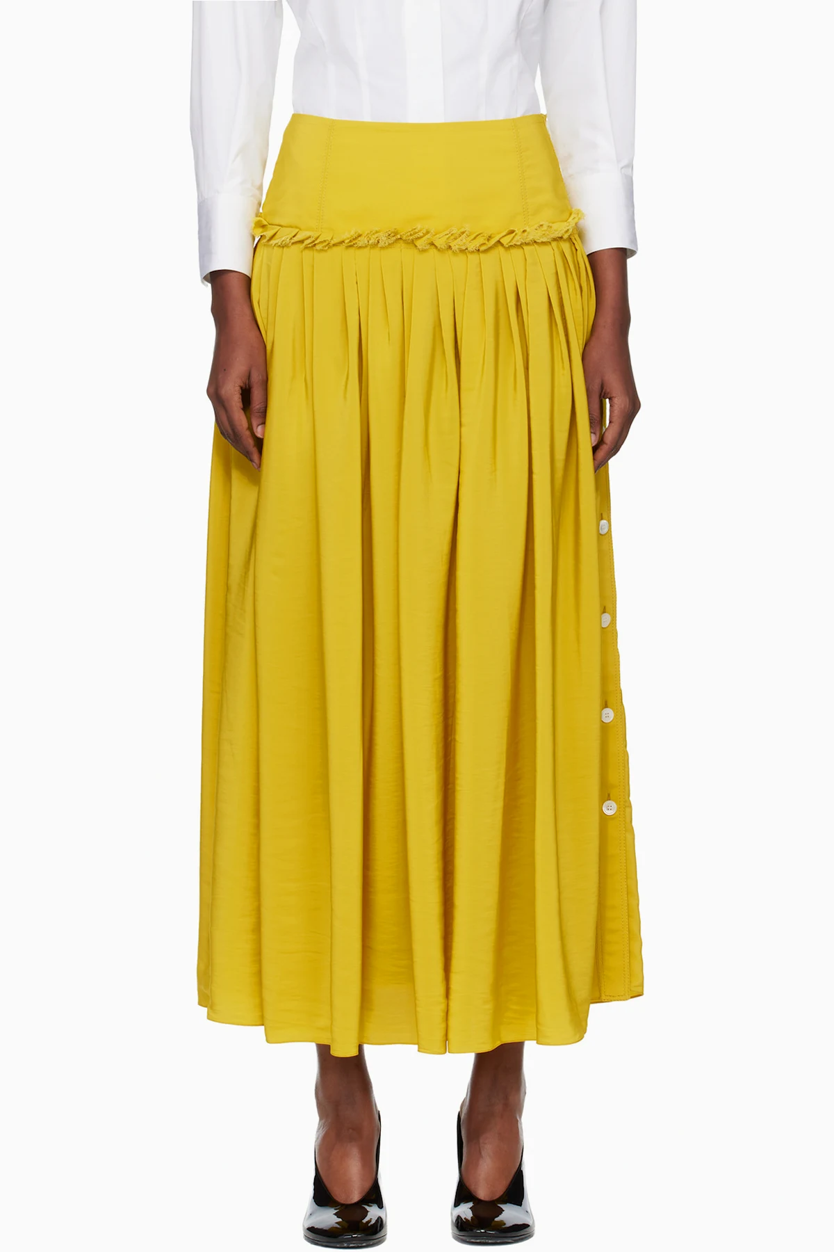 Yellow Basque Charmeuse Midi Skirt