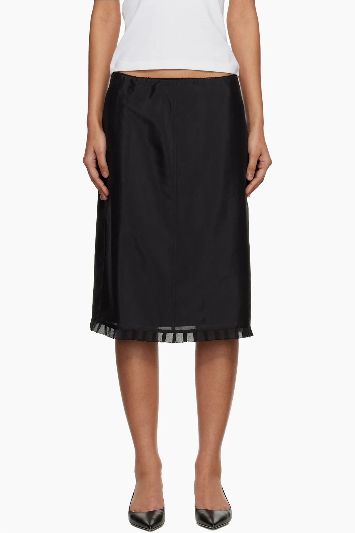 Black H-Line Laced Midi Skirt